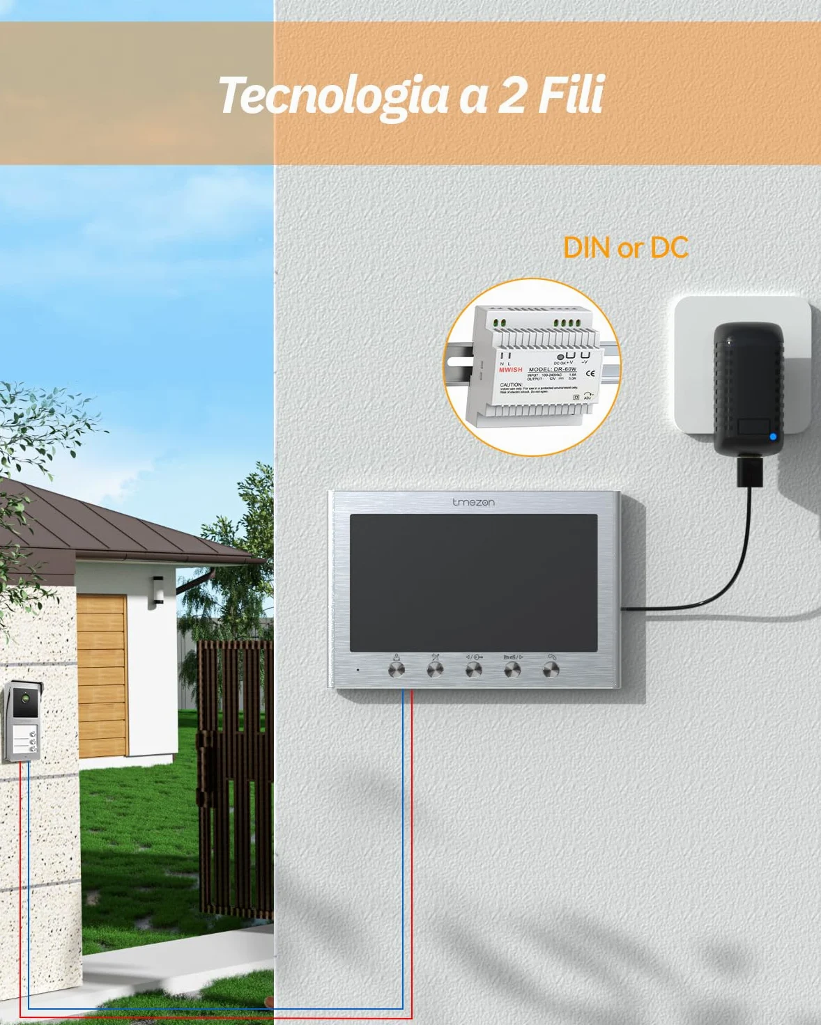 TMEZON Videocitofono 2 Fili Trifamiliare Citofoni con 3 Monitor TFT a Colori 7 pollici e Campanello esterno con telecamera Visione Notturna,Audio Bidirezionale,T30 per 3 Famiglie/Appartamenti