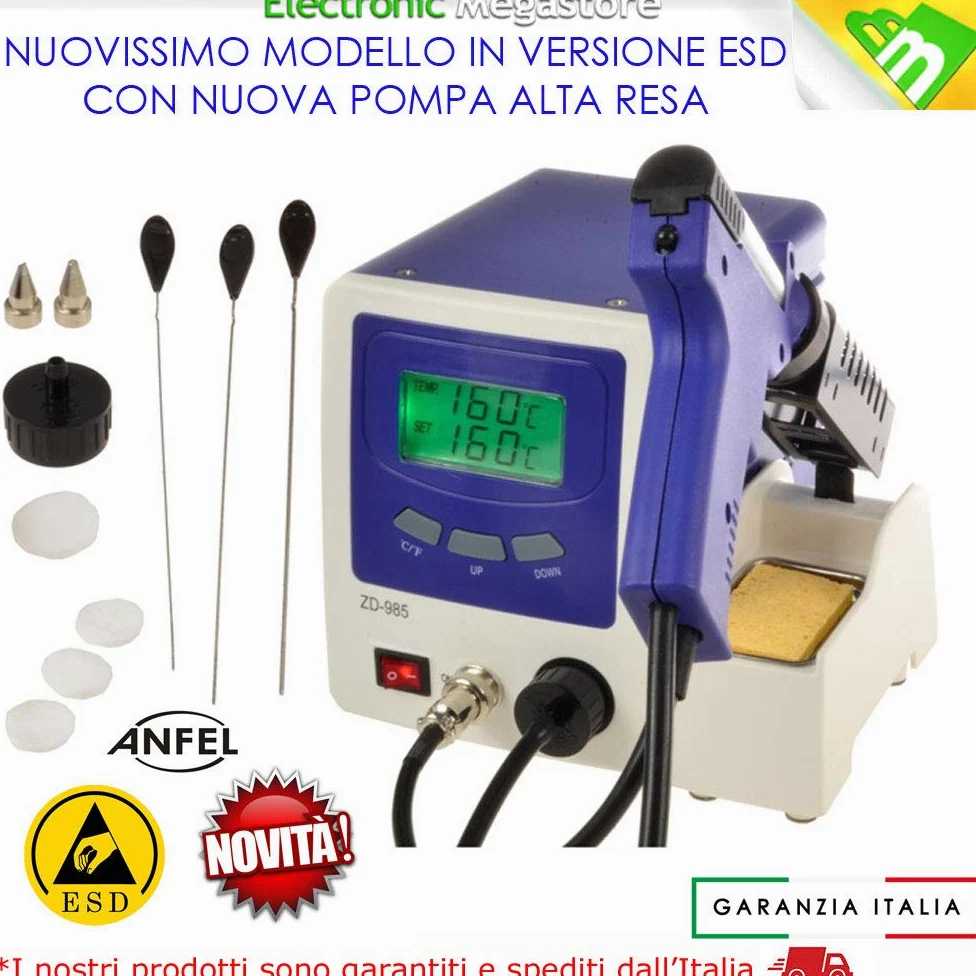 DISSALDATORE ZD-985 ESD STAZIONE PISTOLA DISSALDANTE DESOLDERING STATION DESOLDER 80/130 WATT