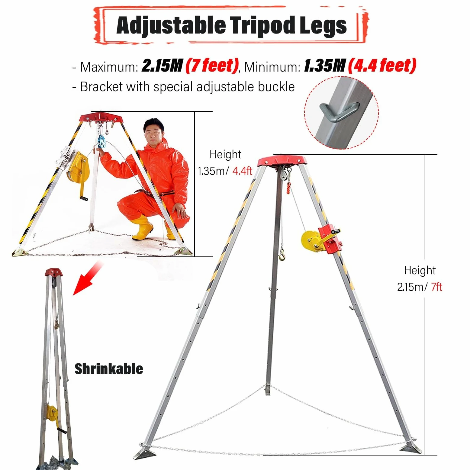 Kit Treppiede Anticaduta Spazi Ristretti Di Salvataggio A Treppiede Con Argano Da 544 816 1180 KG, Scala Di Sollevamento Per Spazi Confinati/ Attrezzatura Di Sollevamento Stabilizzatore Per La Costruz