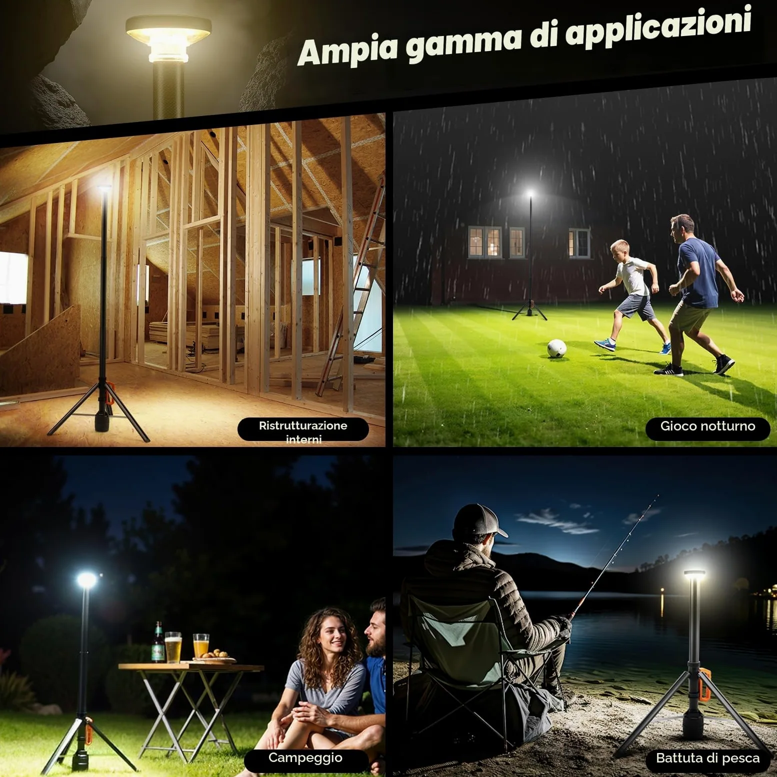 SYLSTAR Faro LED Ricaricabile con Telecomando e Treppiede Telescopico (2,65 m), 3000LM Ultra Luminoso Faretto a Batteria, 3CCT Regolabile, Faro da Cantiere per Officine Sport Campeggio Emergenze