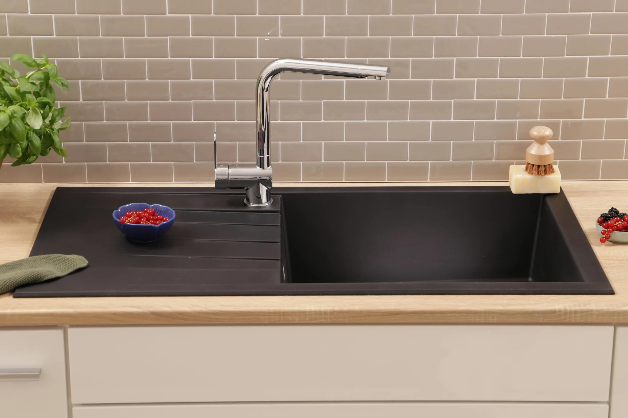 Respekta Houston Lavello in Mineralite nero/Lavello da incasso a 1 vasca da 100 x 50 cm/Lavello adatto a mobili sottolavello a partire da 60 cm di larghezza / HOUSTON100X501BS