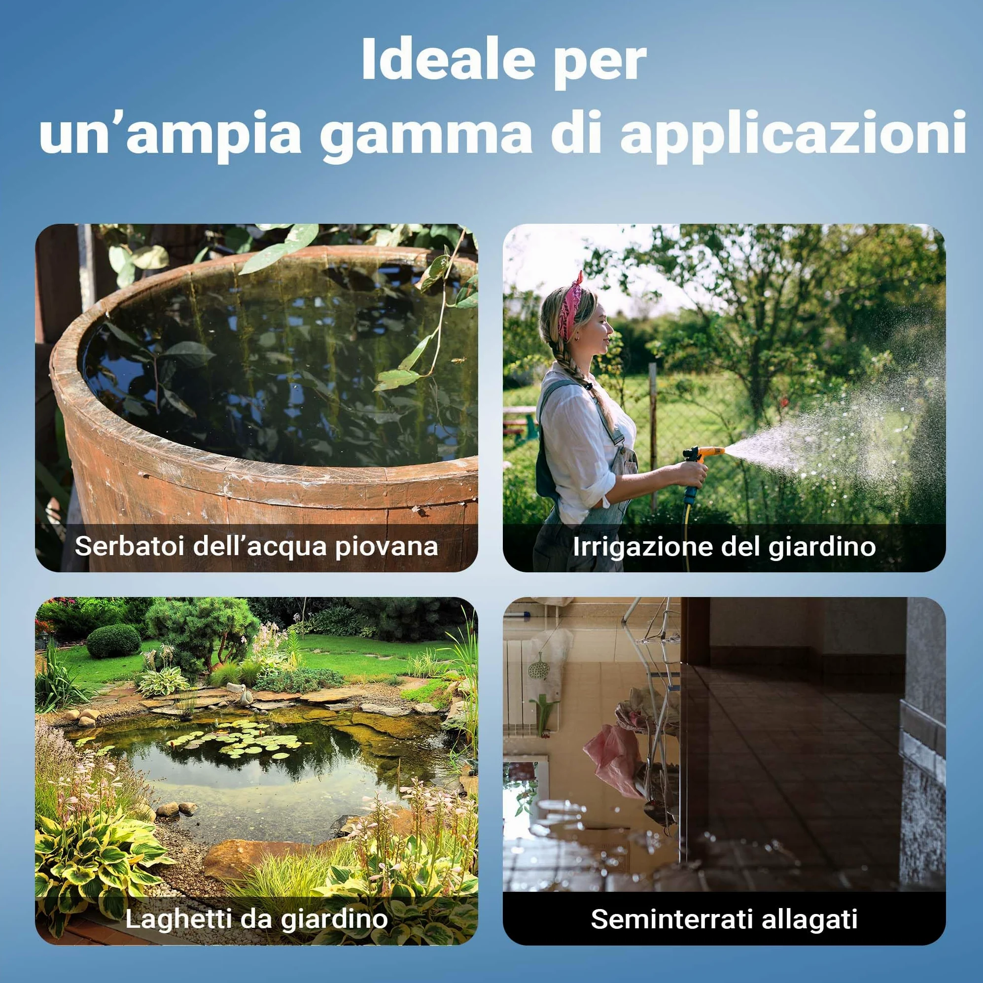 Wiltec Pompa sommersa, 1200W 6000 l/h, profondità max 7 m, Elettropompa a immersione per pozzi e cisterne
