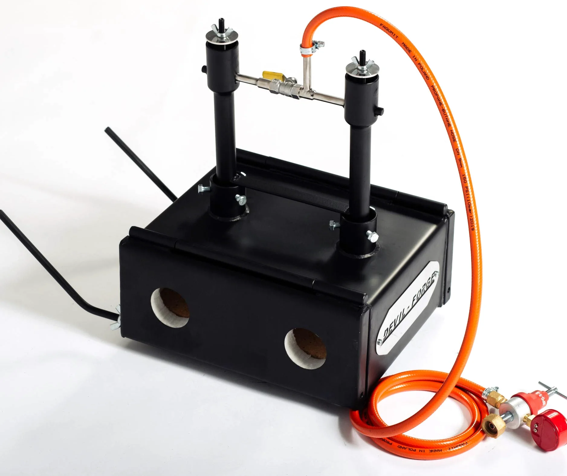 DEVIL-FORGE Forgia a Gas Propano DFHS2+2D/5.2" Fucina con 2 Bruciatori DFP (160.000 BTU) uso 1o2, 2Porte, Valvola a Sfera, Fabbricazione di Coltelli, Lavorazione dei Metalli, Fabbro, Maniscalco 1370°C