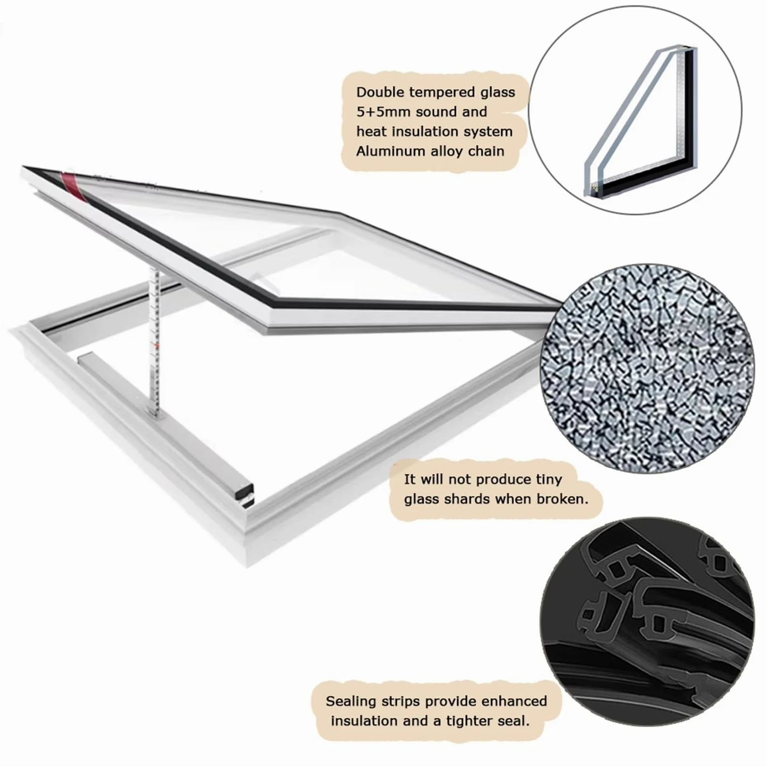 Personalizzabile Finestre Tetto Lucernario, Doppi Uscita D'emergenza Illuminazione Finestra Pozzo, Telaio Alluminio Elettrico Sensore Pioggia Tutto Uno Ventilazione(40x80cm)