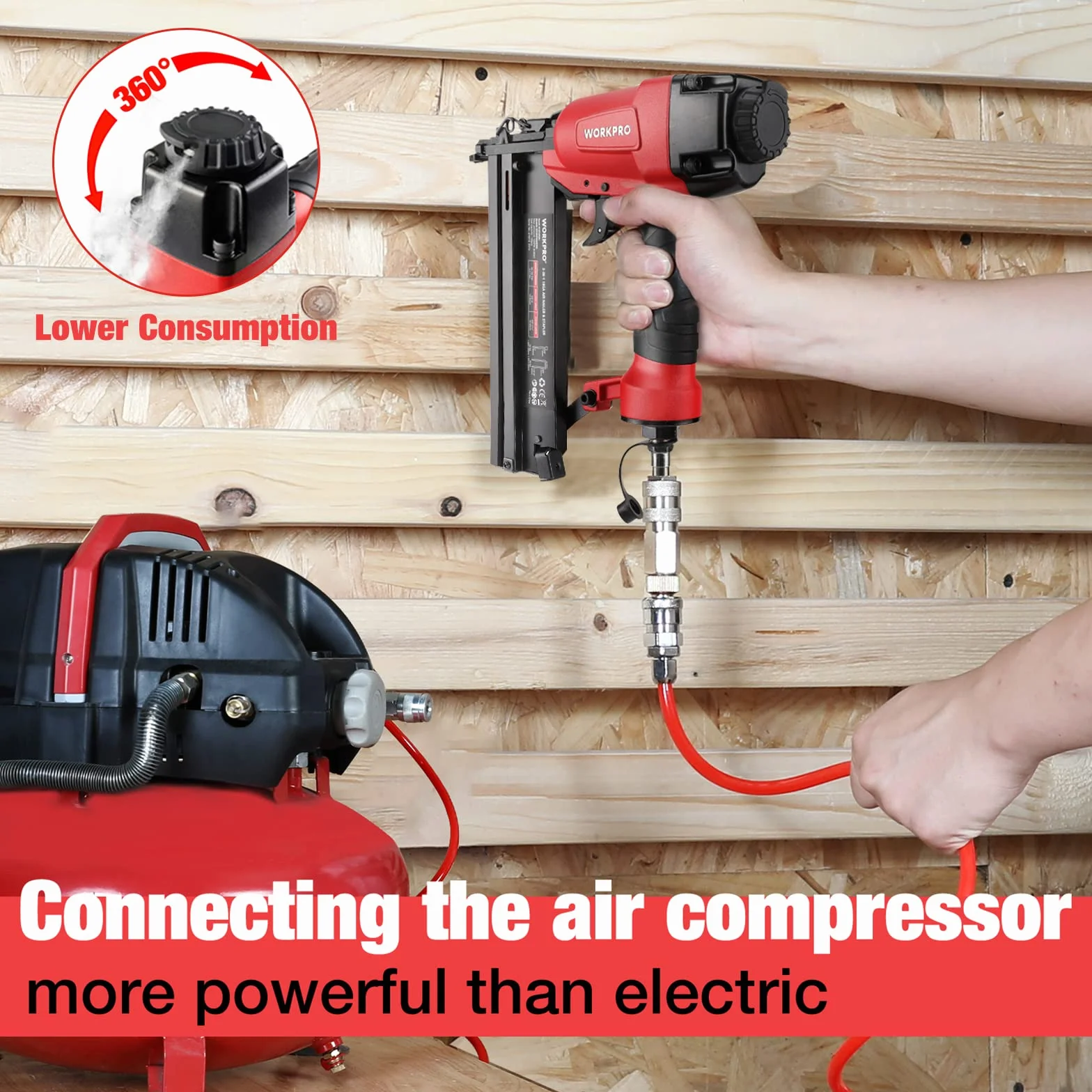WORKPRO Chiodatrice Pneumatica 2 in 1, 18GA 9040/F50 Sparachiodi Aria Compressa max 7,1 bar con 400 Chiodi e 300 Graffette, Adatto per la fabbricazione di mobili, decorazione d'interni ecc
