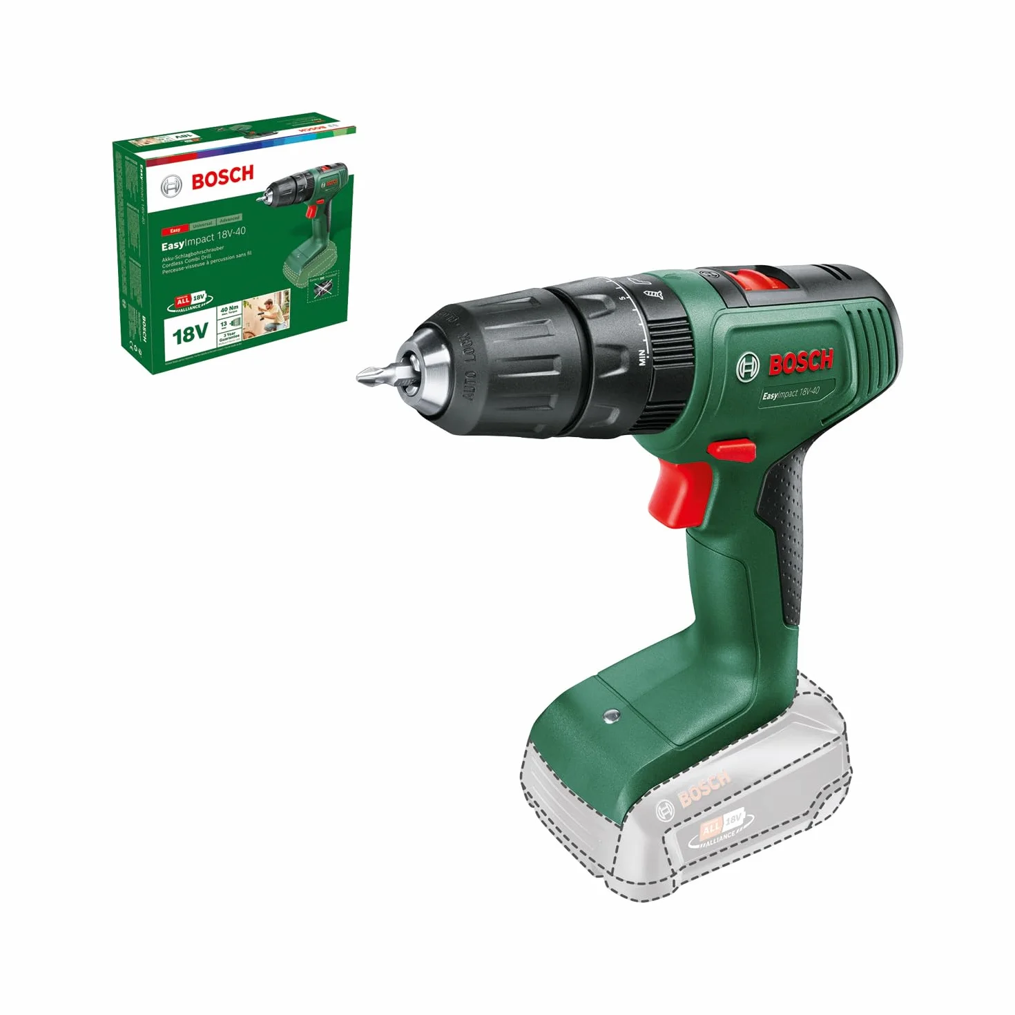 Bosch Trapano con percussione a batteria EasyImpact 18V-40 (senza batteria, sistema 18 volt, in confezione di cartone)
