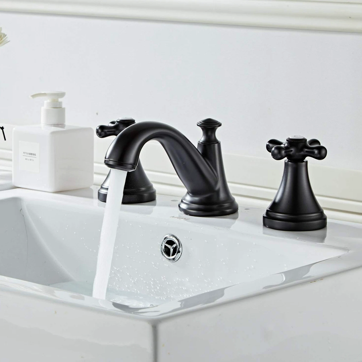 Rubinetto Bagno Lavabo Tre Fori Rubinetto Miscelatore, Nero Opaco