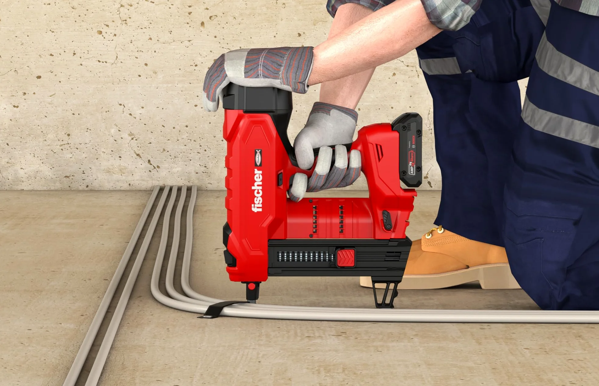 fischer Set di chiodi per calcestruzzo a batteria FXC 85, senza gas, AMPShare Alliance, con regolazione della profondità, per 500 chiodi per carica, con 2 batterie Bosch ProCore da 18 V e caricatore