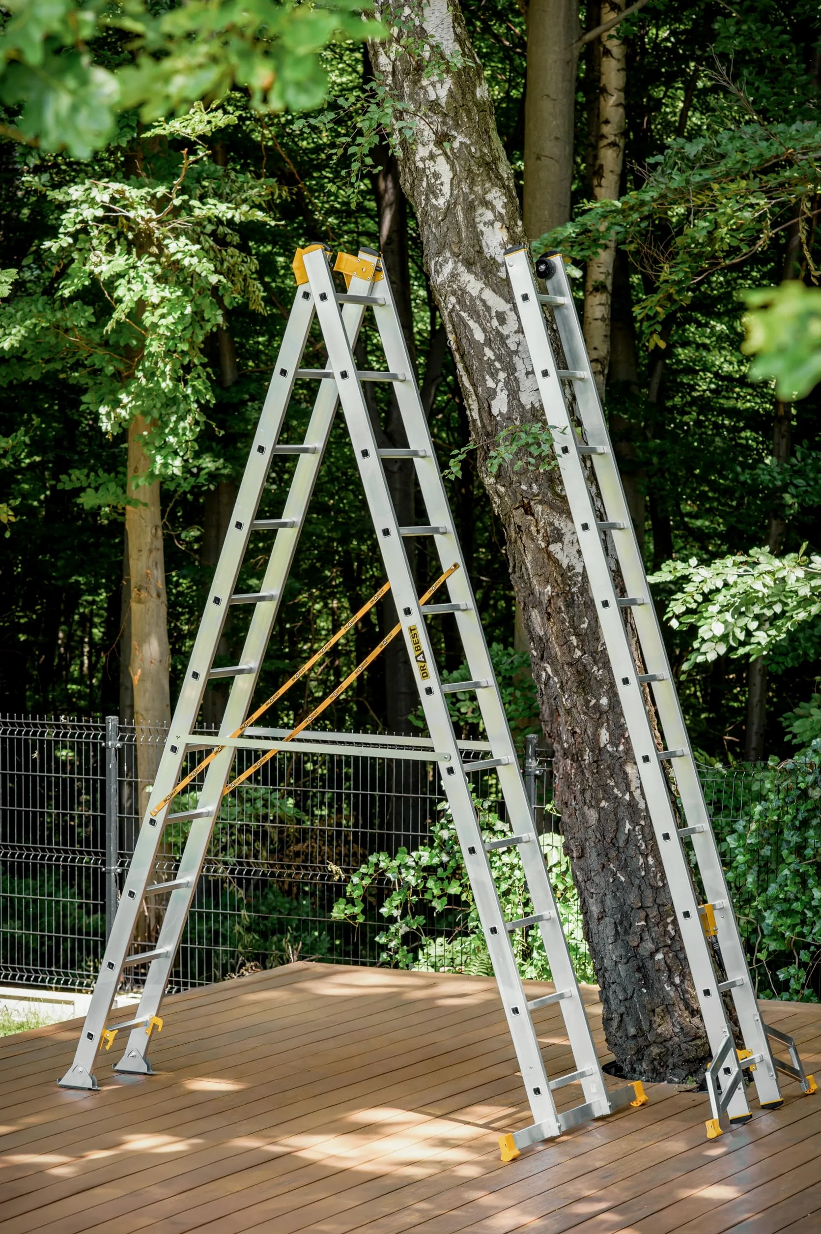 DRABEST - MAX Scala Pieghevole Professionale in Alluminio - 3 x 11 Gradini -7,61 m - Industriale - fino a 150 kg - 3 Sezioni - Per Edilizia - Multiuso - Allungabile - Regolabile - Scaletta