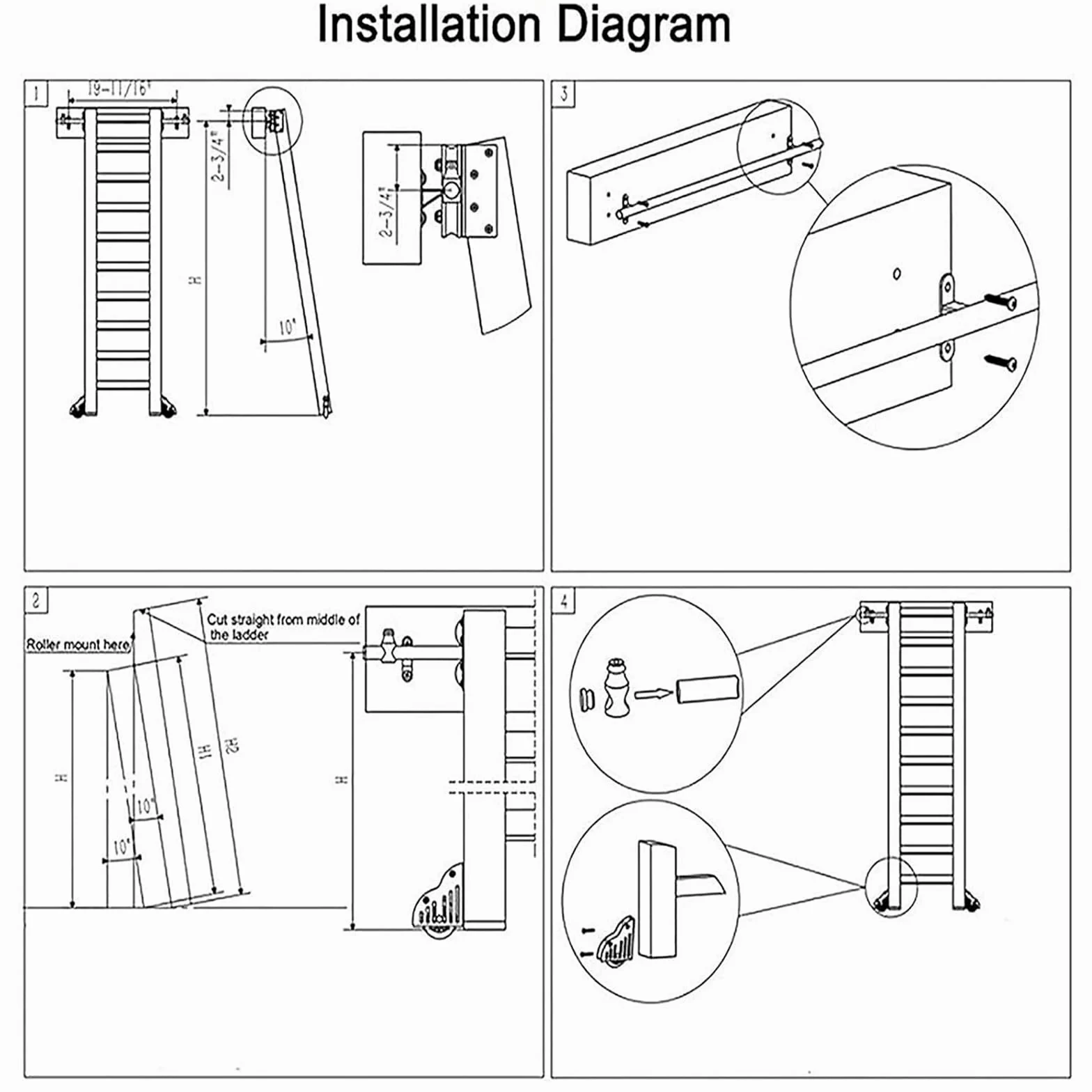 Kit hardware a rotolamento, hardware per la scala scorrevole mobile della libreria scorrevole mobile per casa/loft, hardware per porte scorrevoli (nessuna scala)