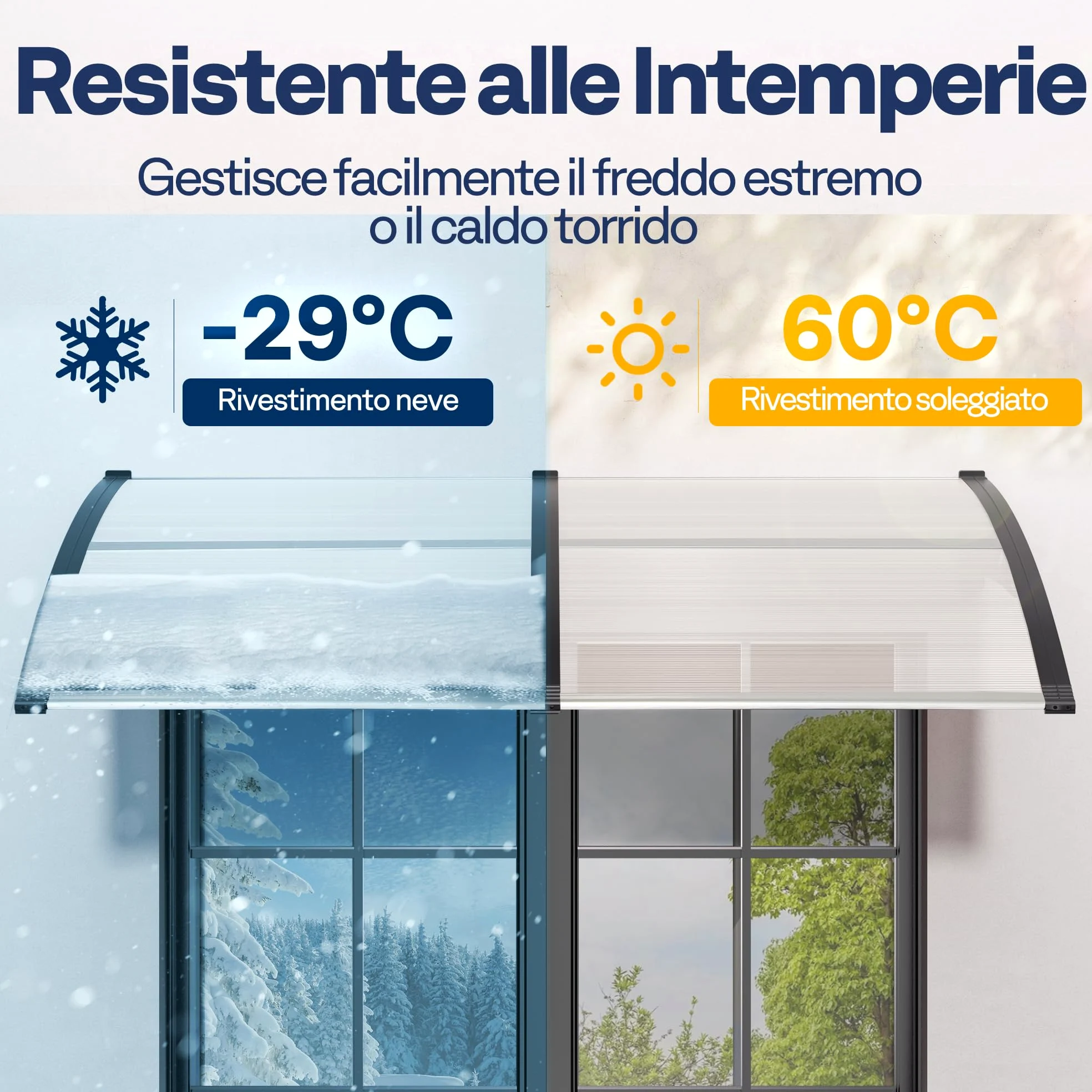VIVOHOME Pensilina da Esterno Tettoia per Porta 300x100cm Antipioggia in Policarbonato Alluminio Resistente per Porta Finestra Balcone Trasparente