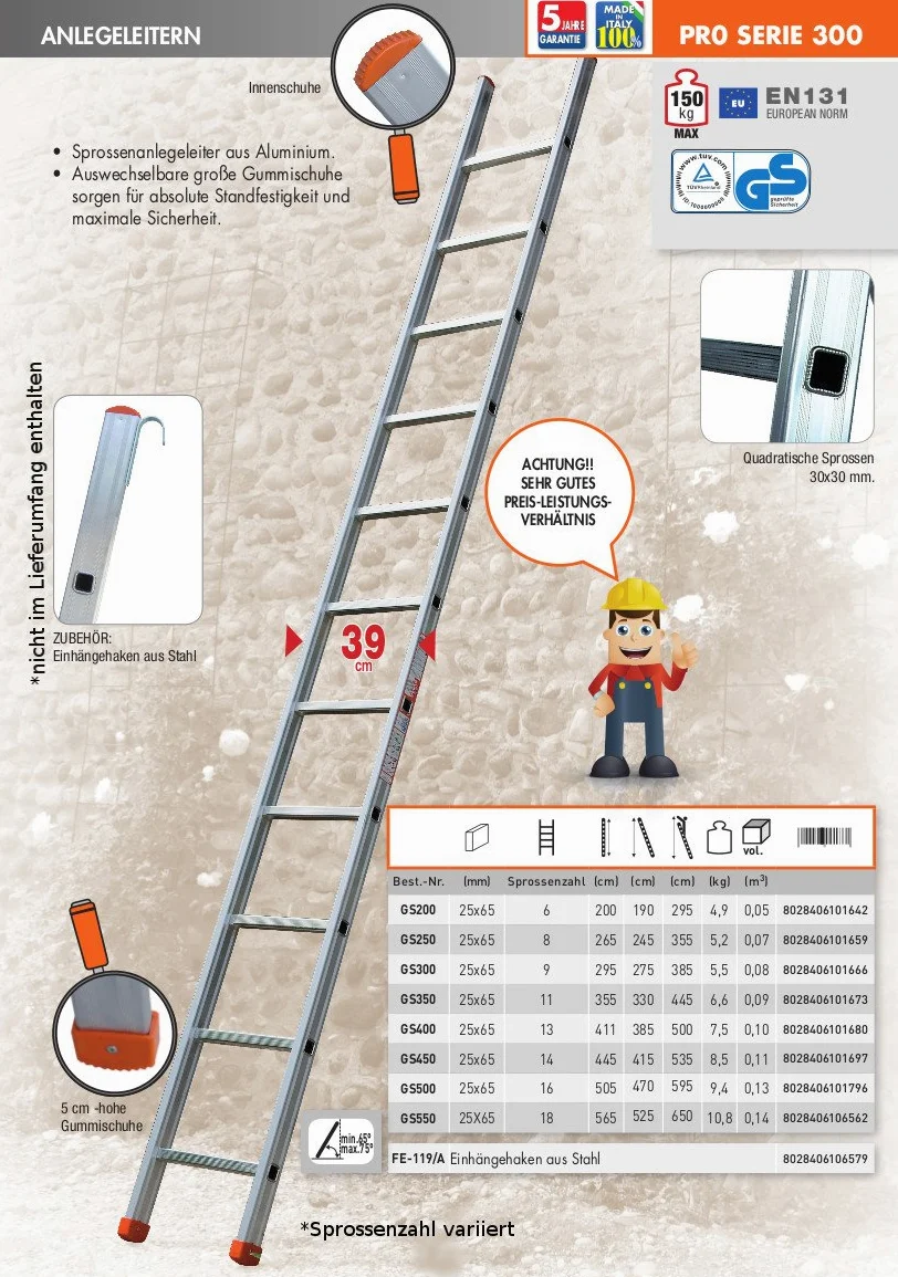 Scala in alluminio a 16 pioli FACAL serie 300