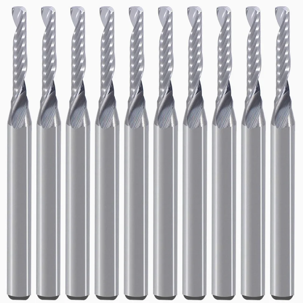 Gambo da 3.175mm, singolo flauto (O flauto) Tagliare a spirale Router Bit Fresa fine,2mm diametro di taglio, 12mm lunghezza di taglio, 38mm OVL per acrilico PVC MDF plastica