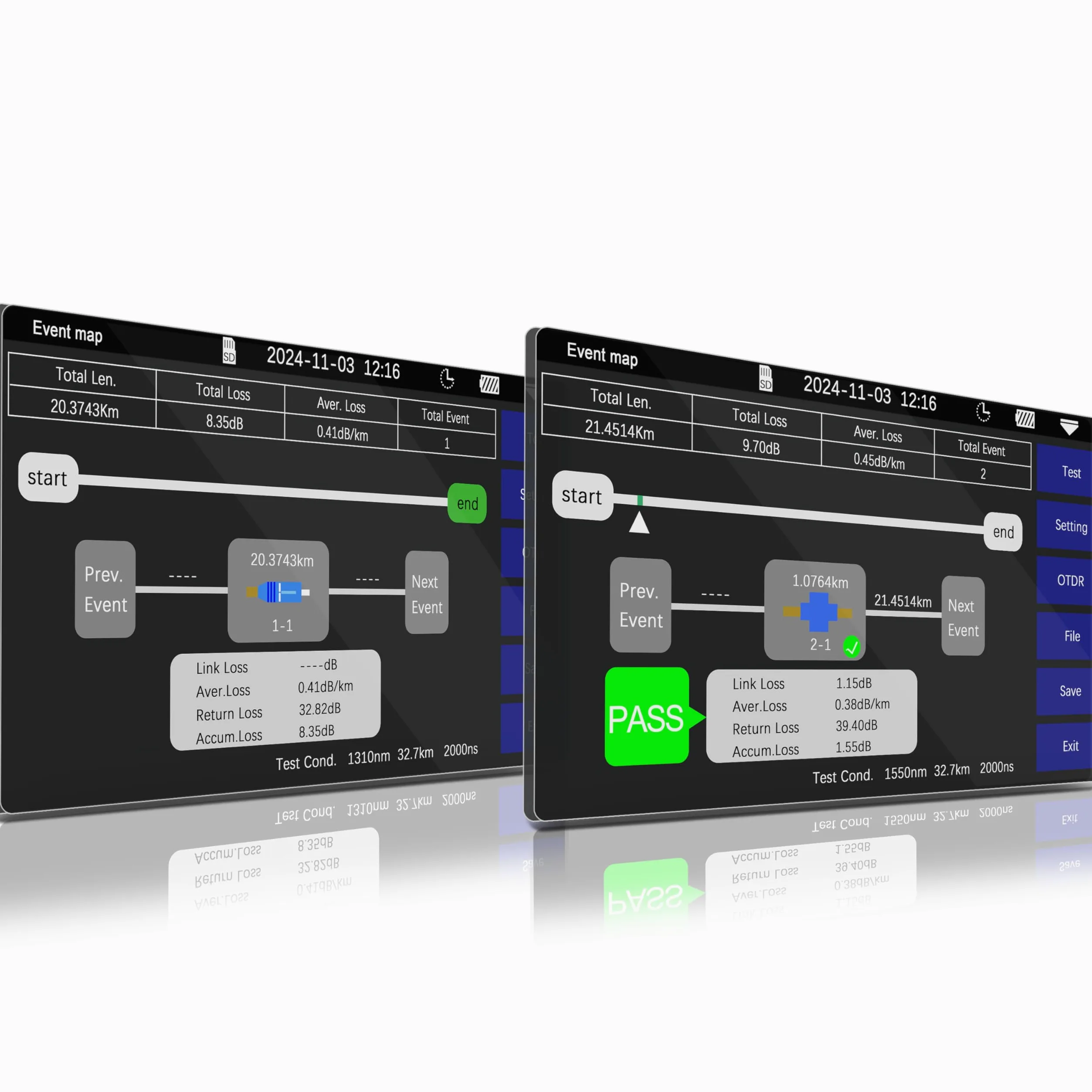 1310nm/28dB+1550nm/26dB SM Fibra OTDR Tester con OPM+10G OPM+OLS+VFL+Mappa degli Eventi+Tester di perdita+Test Multifibre+Test RJ45 con APC&UPC SC+FC+ST+LC-SS305T-2A1