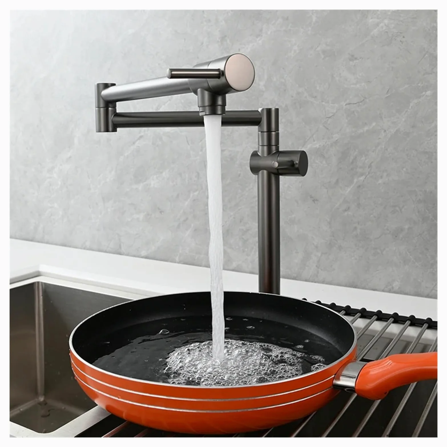 Rubinetto for lavello da cucina a parete, pieghevole ed estensibile, in ottone, con due maniglie, solo for acqua fredda Funzionamento flessibile