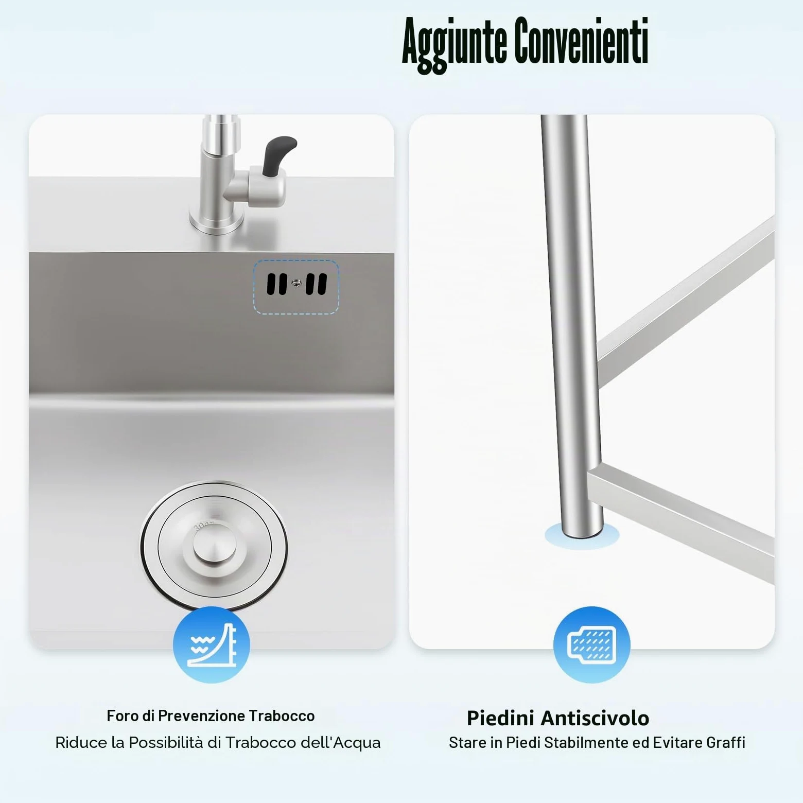 Lavello con base 45 x 40 x 22 cm, mobile lavabo in acciaio inox, per ristorante, lavanderia, esterno