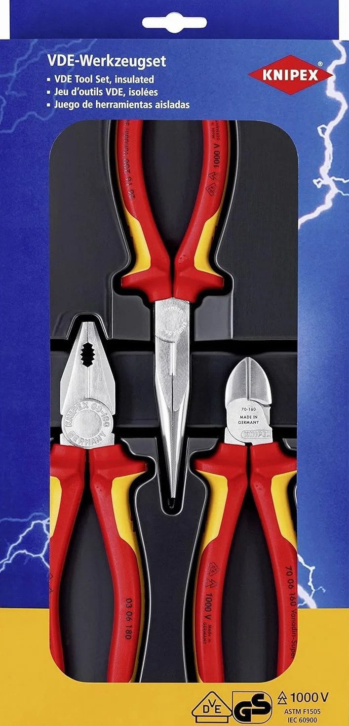 KNIPEX Assortimento sicurezza 1 x 03 06 180, 1 x 26 16 200, 1 x 70 06 160, 00 20 12