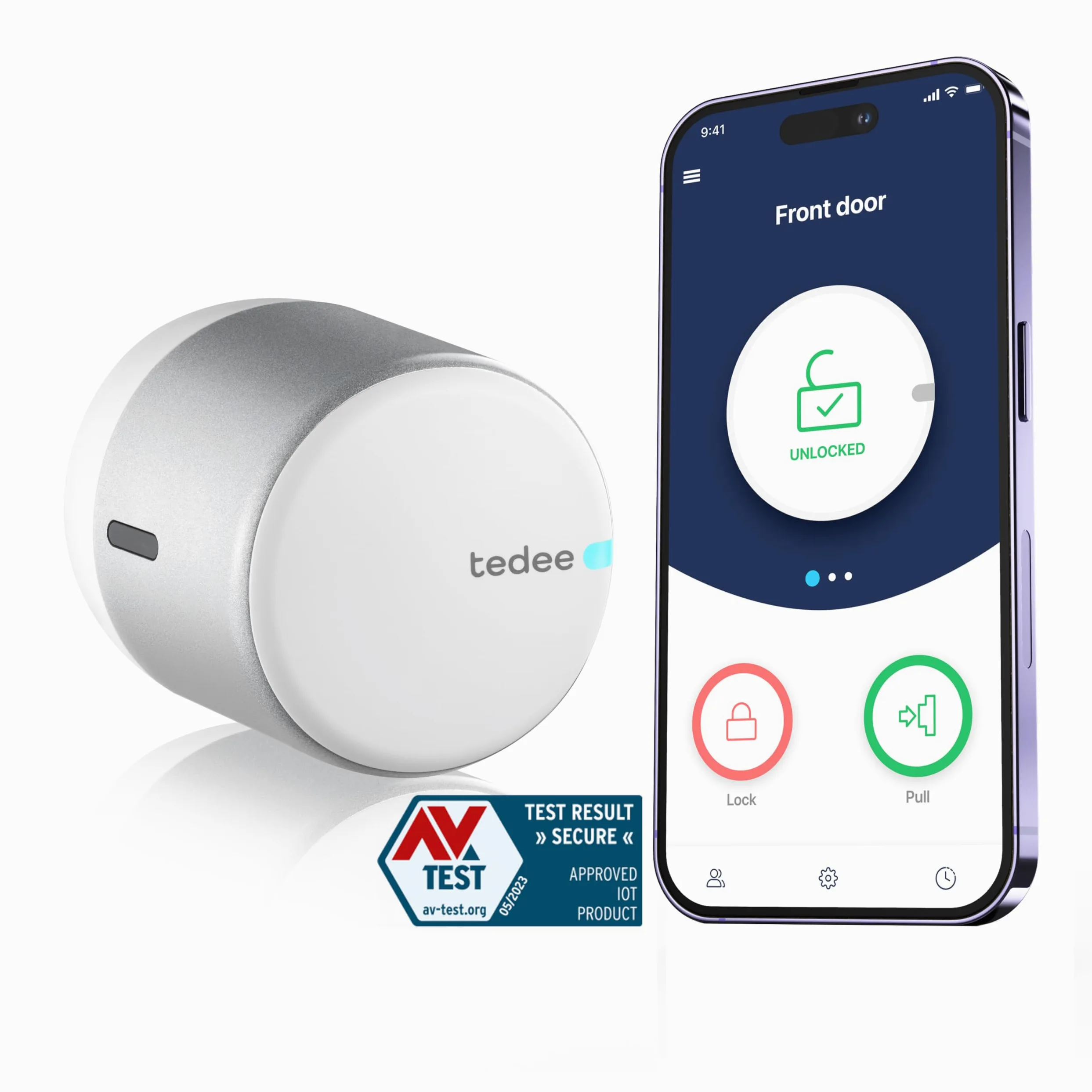 tedee Go Serratura Smart senza Conversione, Elettrica Keyless Access con Certificazione AV-TEST, Serratura Sicura per Porta con Chiusura Automatica e App, Sicurezza Casa Smart Lock, Argento