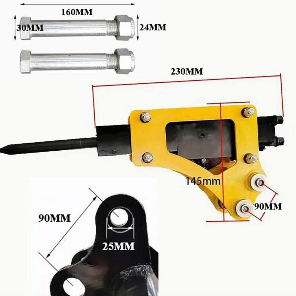 Mini escavatore con martello demolitore idraulico da 0.6-1 tonnellate, piccolo accessorio per demolizione calcestruzzo, strumento di perforazione per legno, pietra e cemento.