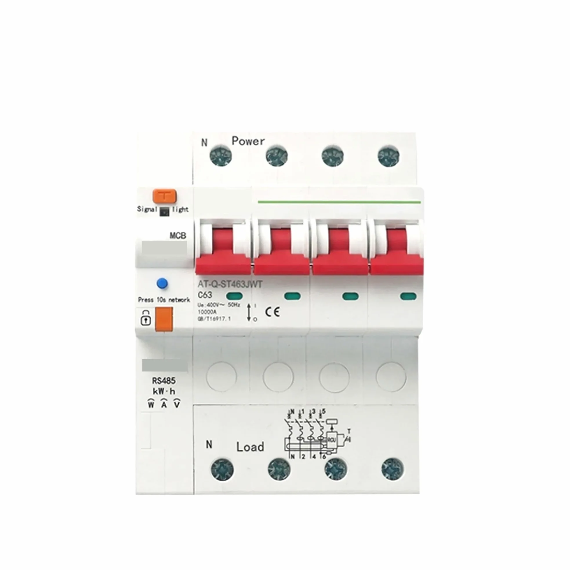 Contatore di energia RCBO trifase 4P, relè Interruttore di Circuito con Protezione dalle perdite, 63 A