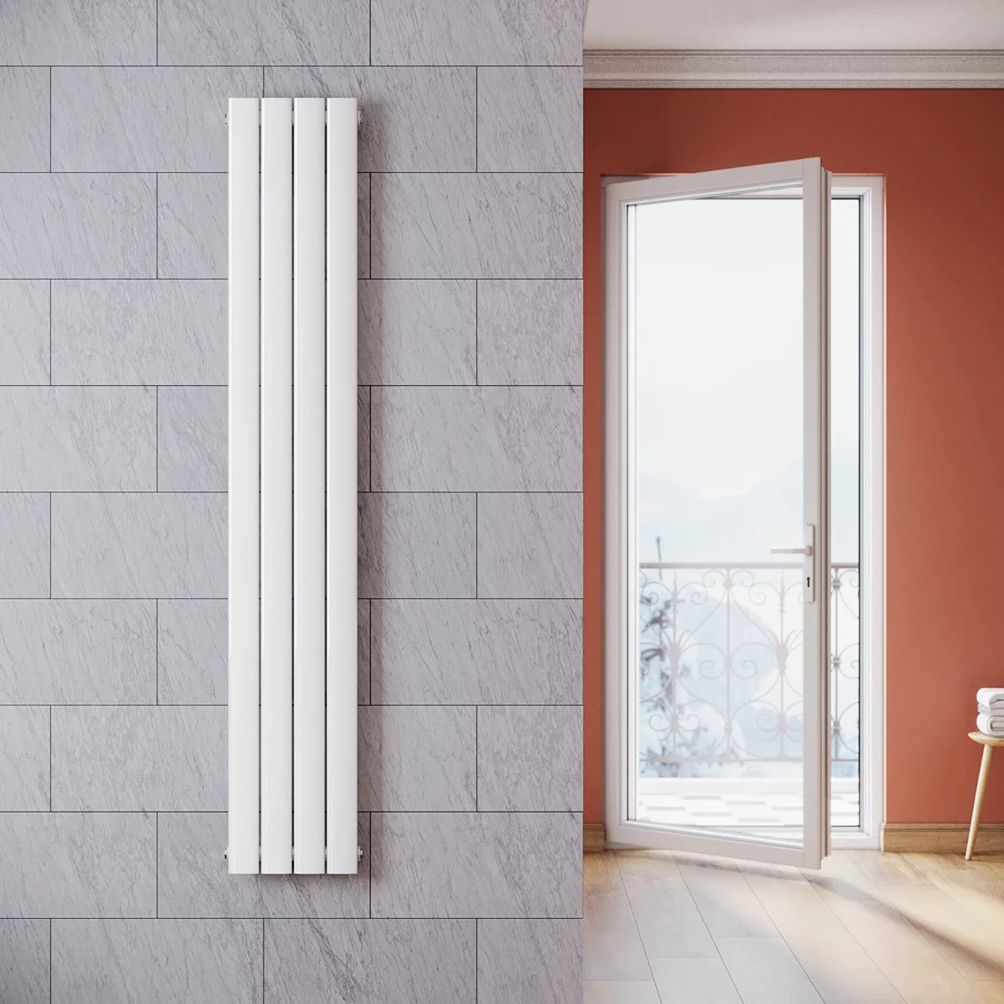 SONNI radiatore termoarreto a parete 1800 x 311 x 48 mm, termosifone a soggiorno potenza 536 W, radiatore verticare strato singolo da bagno, connessioni centrali G 1/2" - Bianco