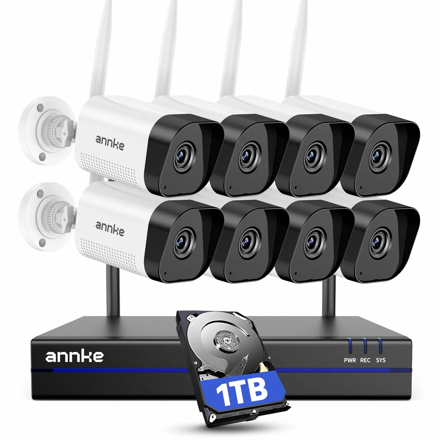 ANNKE Set di telecamere di sorveglianza WLAN da 3 MP per esterni, 8 CH 5 MP, NVR con 8 telecamere WiFi 3 MP, con disco rigido da 1 TB, supporta la registrazione audio, IP66, resistente alle