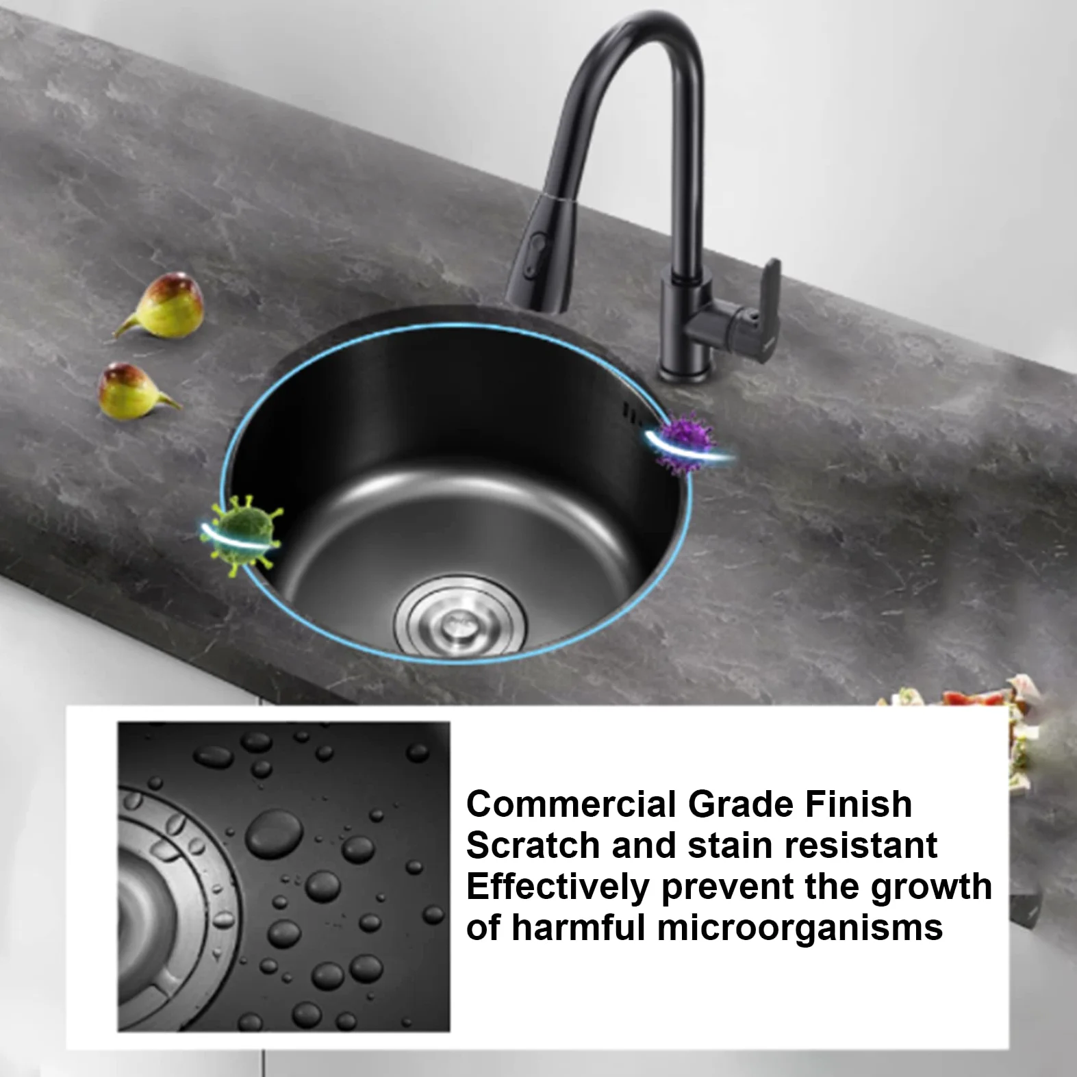 Mini Lavello da Rotondo, Lavabo da Bar in Acciaio Inossidabile, Raccordo per Tubo di Scarico Diametro 30 Cm Estremamente Resistente Drenaggio Eccellente Lavello Design a