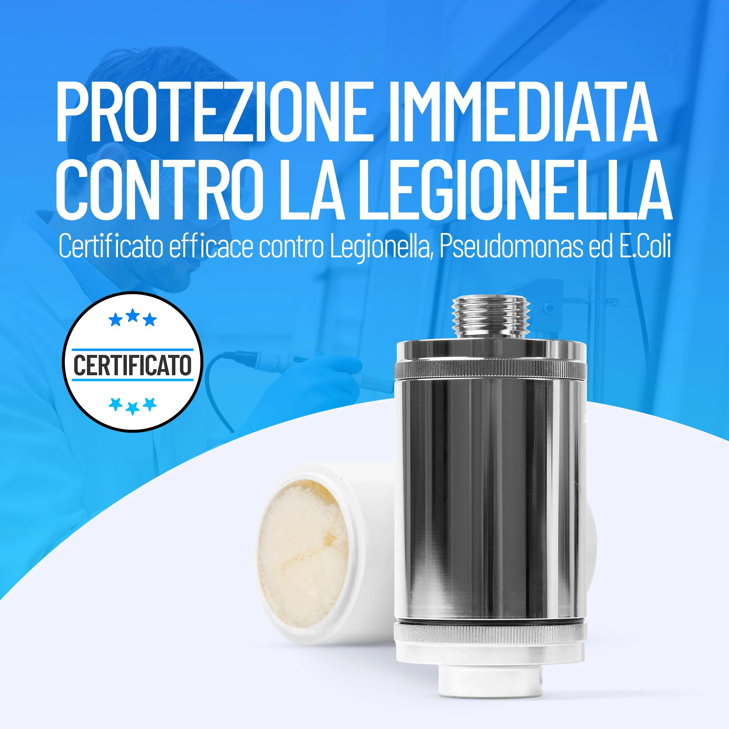 Filtro antilegionella LONGLIFE per doccia | Protezione antilegionella certificata | Set completo con filtro sostituibile