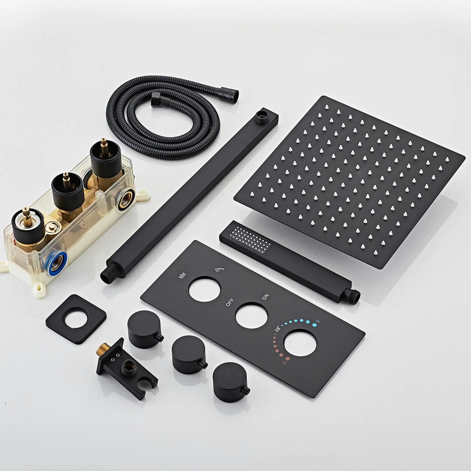 SaniteModar Set Doccia Incasso Termostatico Nero, Miscelatore Doccia Incasso con 30x30cm Soffione, kit Doccia Incasso con Doccetta