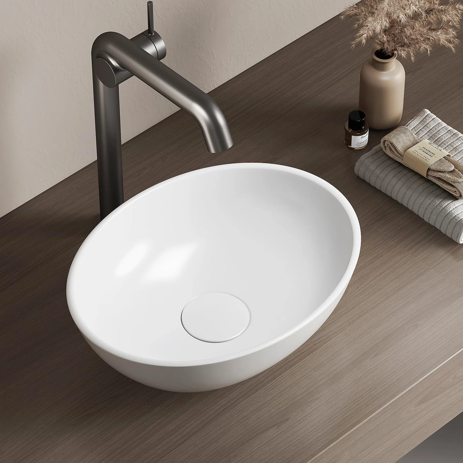 EMKE Lavabo da Appoggio Ovale 35×27×11cm, Vasca in Ceramica per Bagno e WC Ospiti, Mini Lavabo Piccola, Bianco