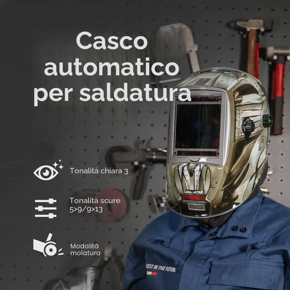 GYS - LCD ALIEN+ TRUE COLOR XXL, maschera/casco di saldatura, DIN 15, oscuramento automatico, Tinta scura 5>9/9>13, schermo XXL, energia solare - 068698