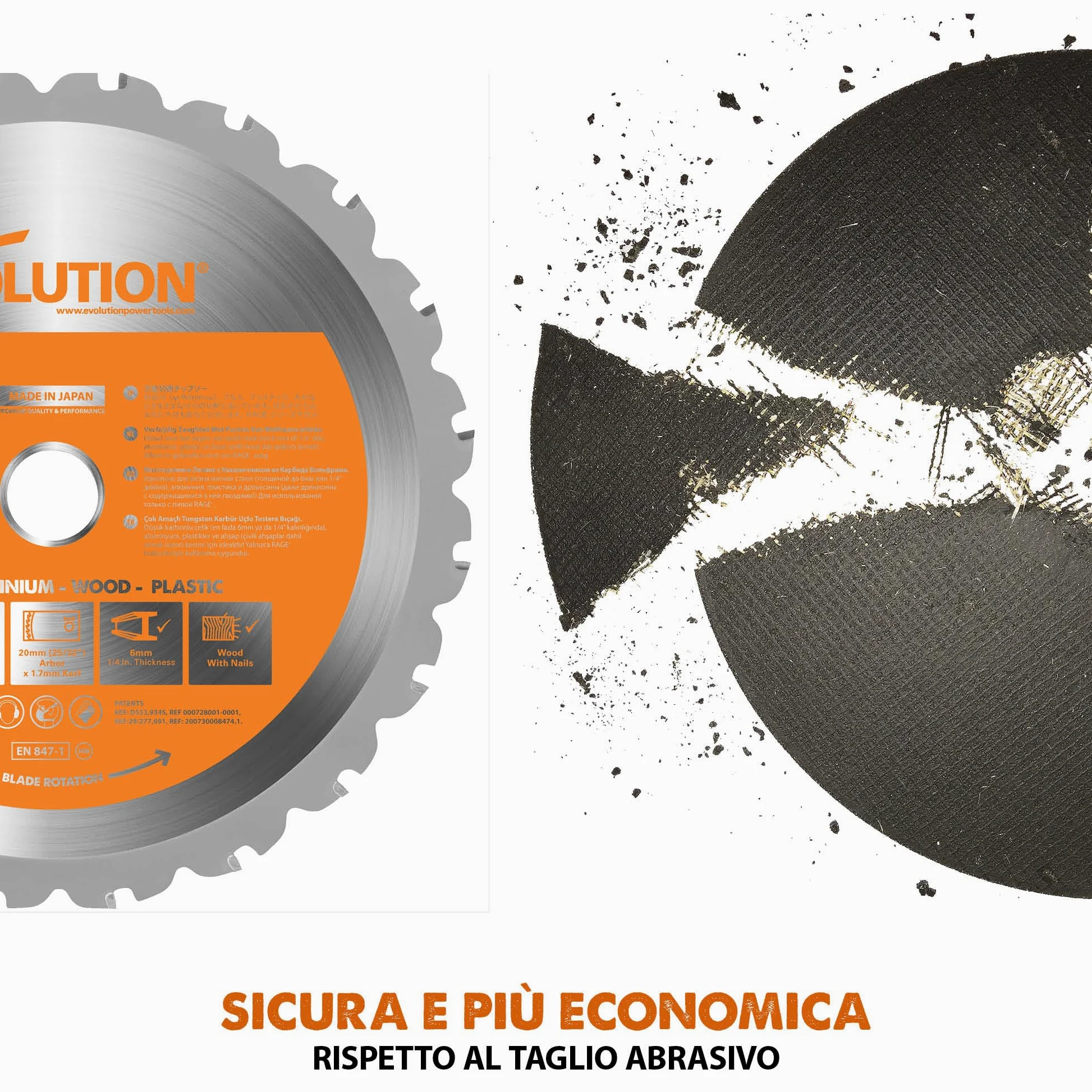 Evolution Power Tools Rage 4 Troncatrice a trazione - Multi-materiale per tagli su legno, metallo, plastica e molto altro, 185 mm, 230 V