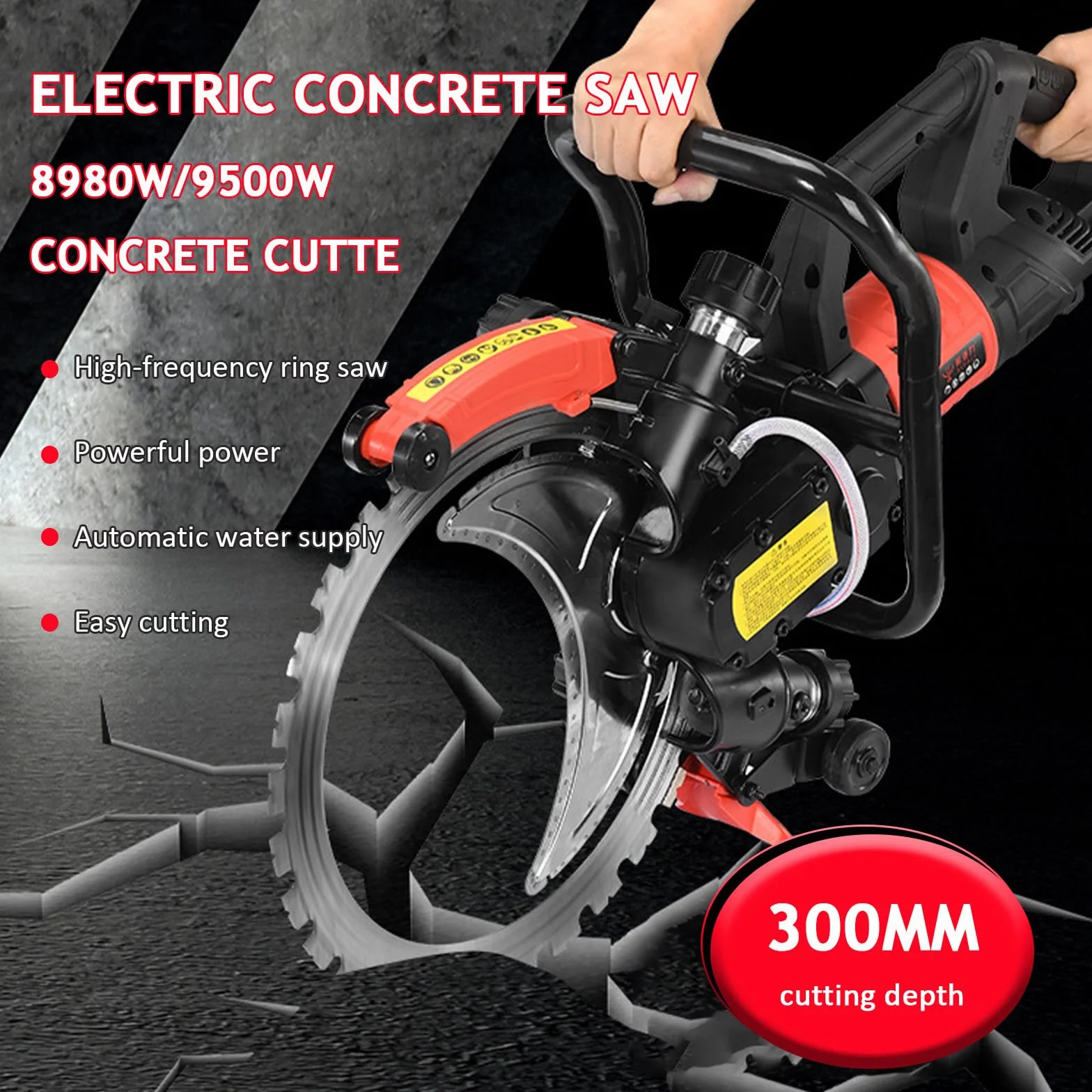 Sega per Cemento da 410 mm - Motore da 8980/9500 W, incl. 2 Lame diamantate per muratura, Linea dell'Acqua e Pompa, profondità di Taglio 300 mm, Utensili per Il Taglio del Cemento,9500W