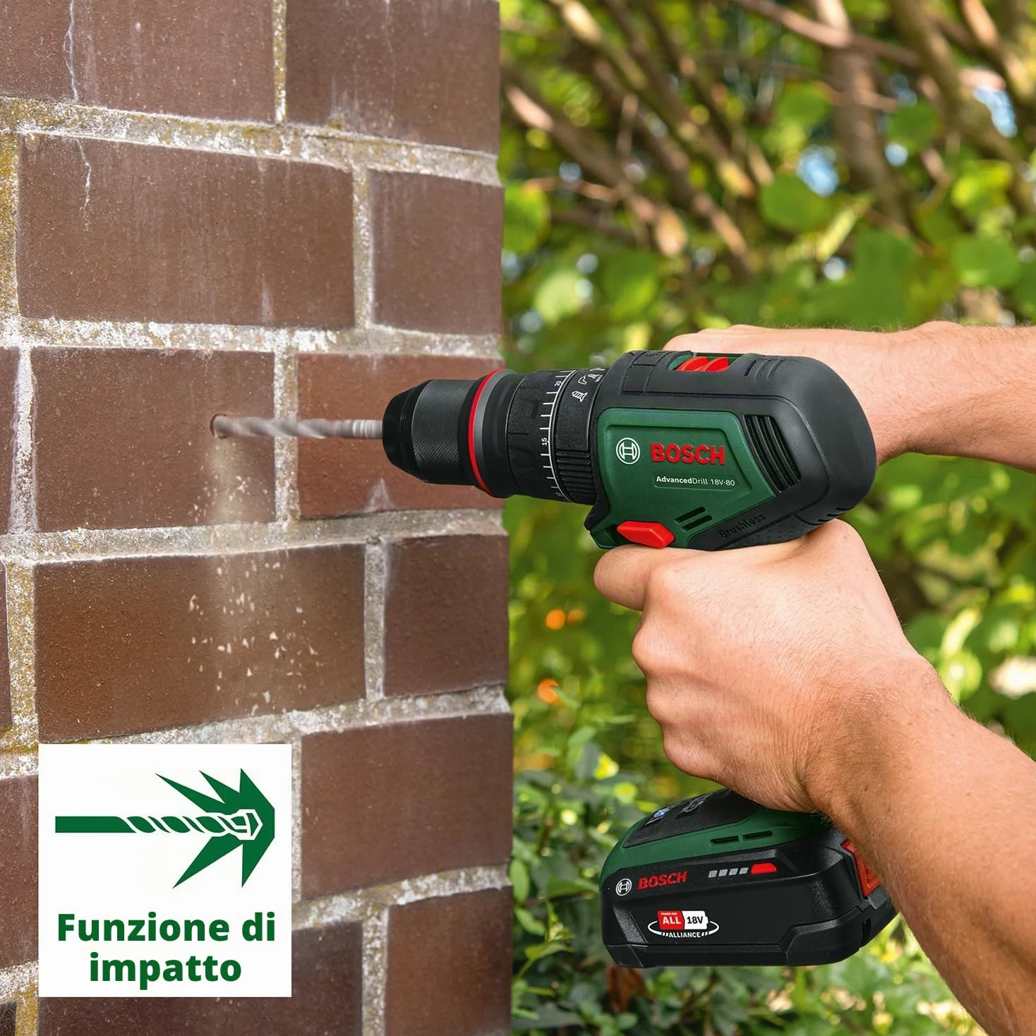 Bosch trapano battente-avvitatore batteria AdvancedImpact 18V-80 QuickSnap (foratura a percussione/avvitamento; 18V; brushless; 82Nm; mandrino metallo 13mm; batteria e caricabatt.)