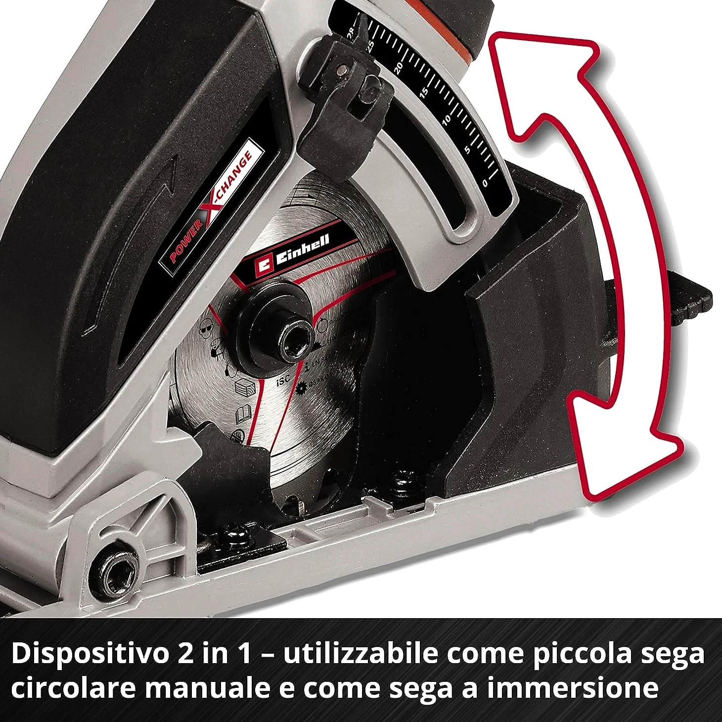 Einhell Mini sega circolare manuale a batteria TE-CS 18/89 Li-Solo Power X-Change (18 V, ioni di litio, 2500 min-1, profondità di taglio 28 mm, diametro della lama 89 mm, senza batteria e caricatore)