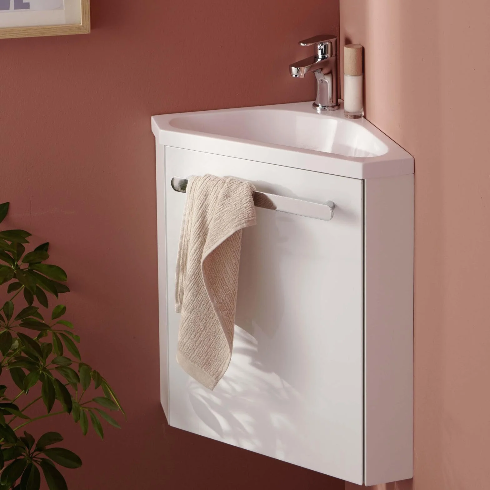 MOB IN - Lavamani angolare con lavabo in resina, colore: Bianco