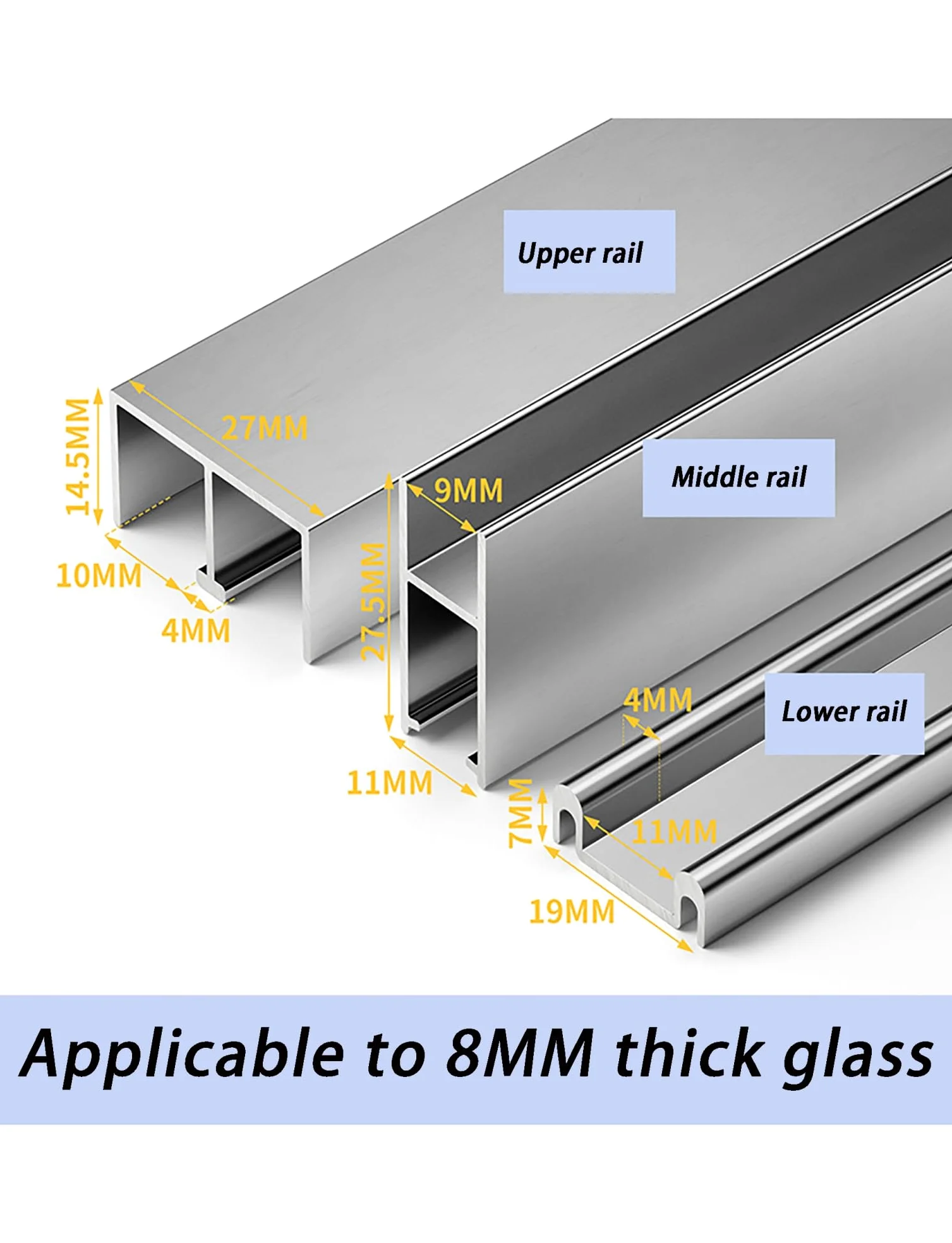 Kit binario scorrevole in vetro con design silenzioso per vetrine, librerie e armadi