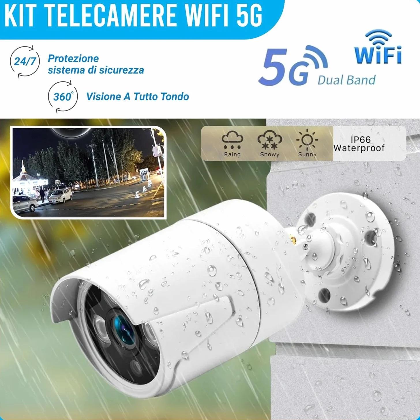 DE ROSA SHOP Kit Videosorveglianza Wireless, HD 4 Telecamere WiFi, Sistema IP Remoto con NVR, Supporto 5G e Connessione LAN, Sistema di Sorveglianza con Rivelazione Movimento.