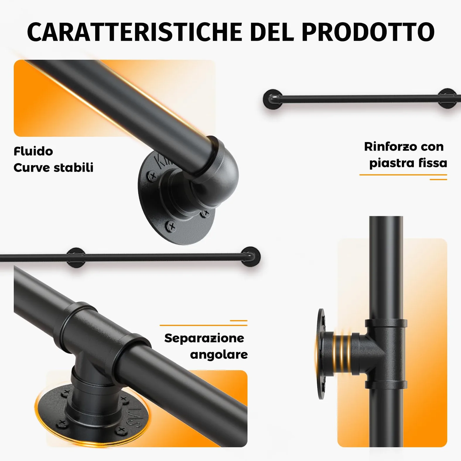 Corrimano della Scala del Tubo del Ferro battuto di Stile Industriale, corrimano Antiscivolo della Scala, Dimensione Personalizzabile, 240 cm