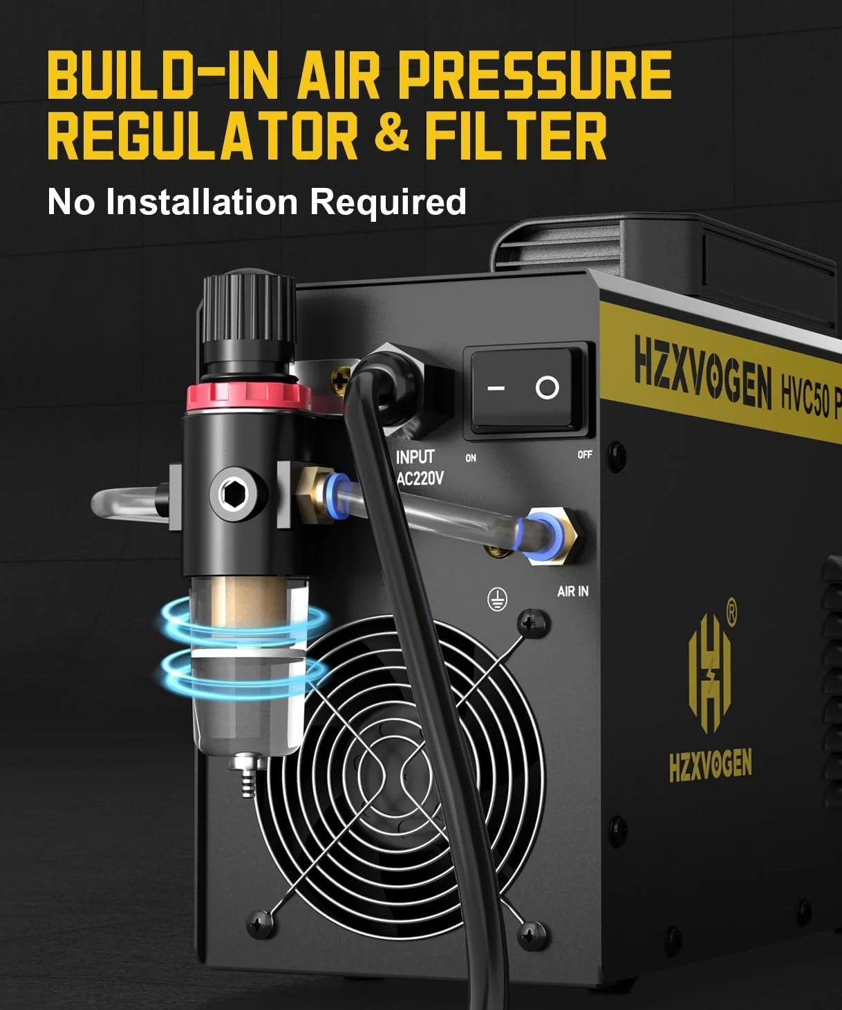 H HZXVOGEN Taglierina al Plasma 50A 230V, Taglio Max Acciaio 15mm, Taglio Pulito 8mm, Inverter IGBT DC, Accensione HF, Display Digitale, Raffreddamento Intelligente per Principianti e Hobbisti