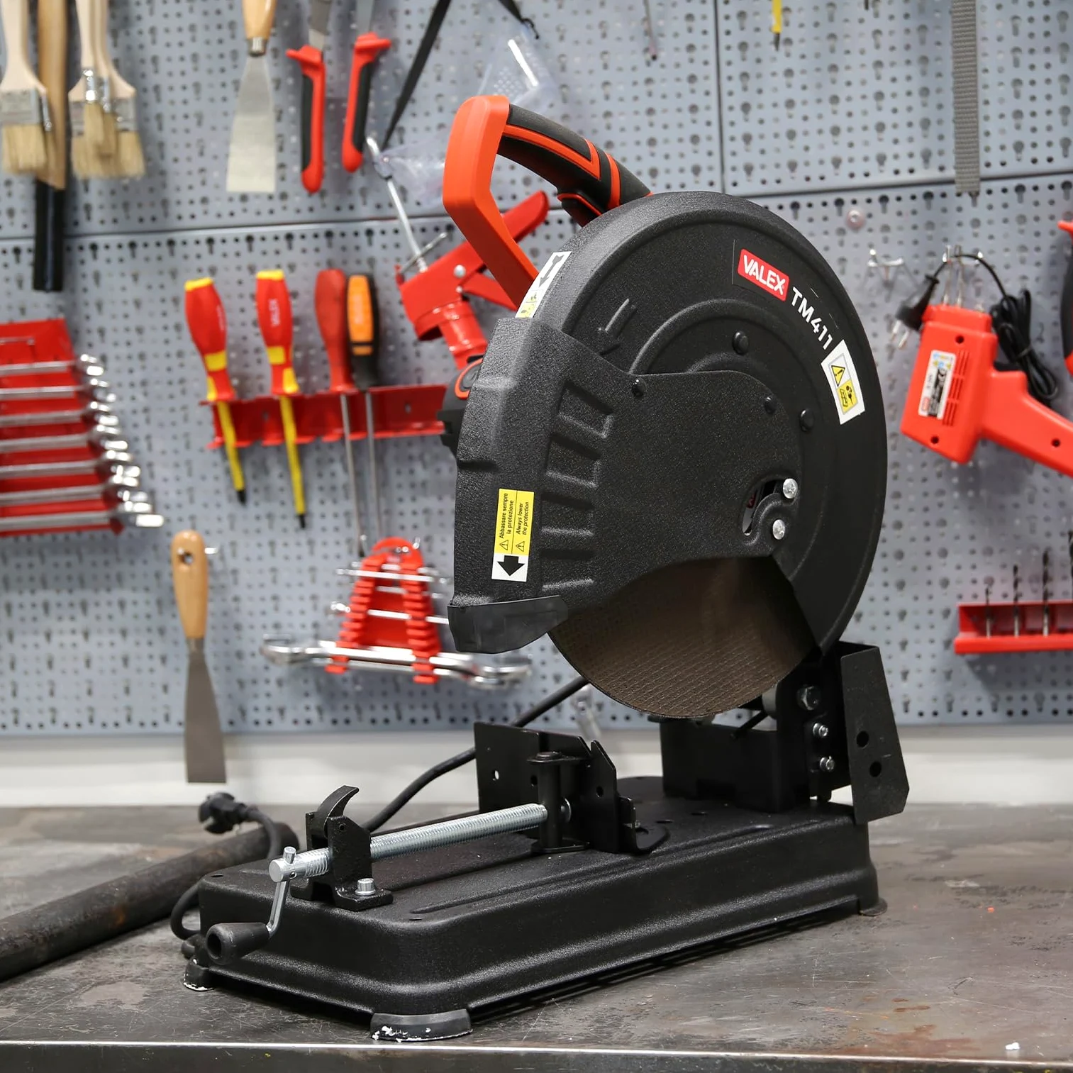Valex TM411 Troncatrice da Ferro, 2100W, per Dischi Ø355mm, Capacità di taglio Ø90mm, Disco non fornito