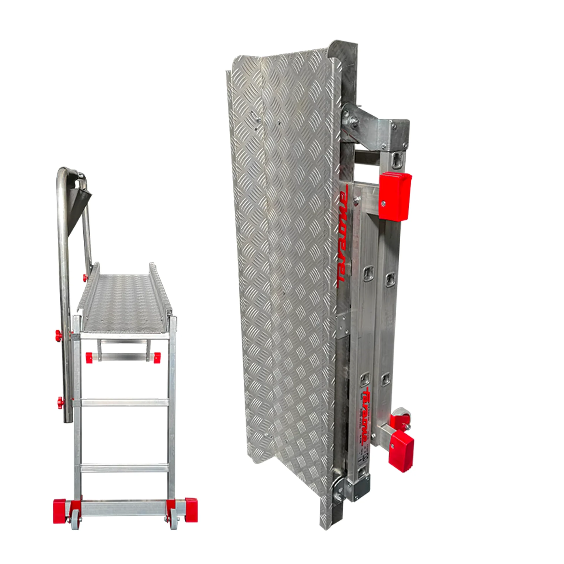 Faraone SGS3 Pedana di Lavoro Professionale in Alluminio a 3 Gradini – Pieghevole con Parapetto, Ruote e Stabilizzatori
