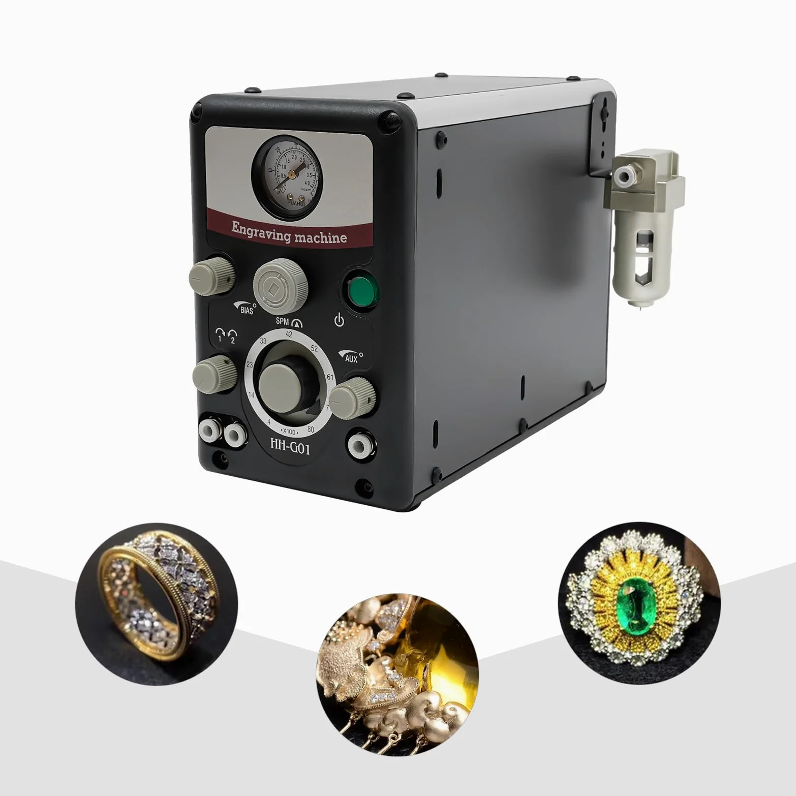 Macchina per incisione pneumatica, macchina per incisione pneumatica, macchina per incisione a percussione ad aria compressa con doppio manico, 80 W per gioielli e metallo