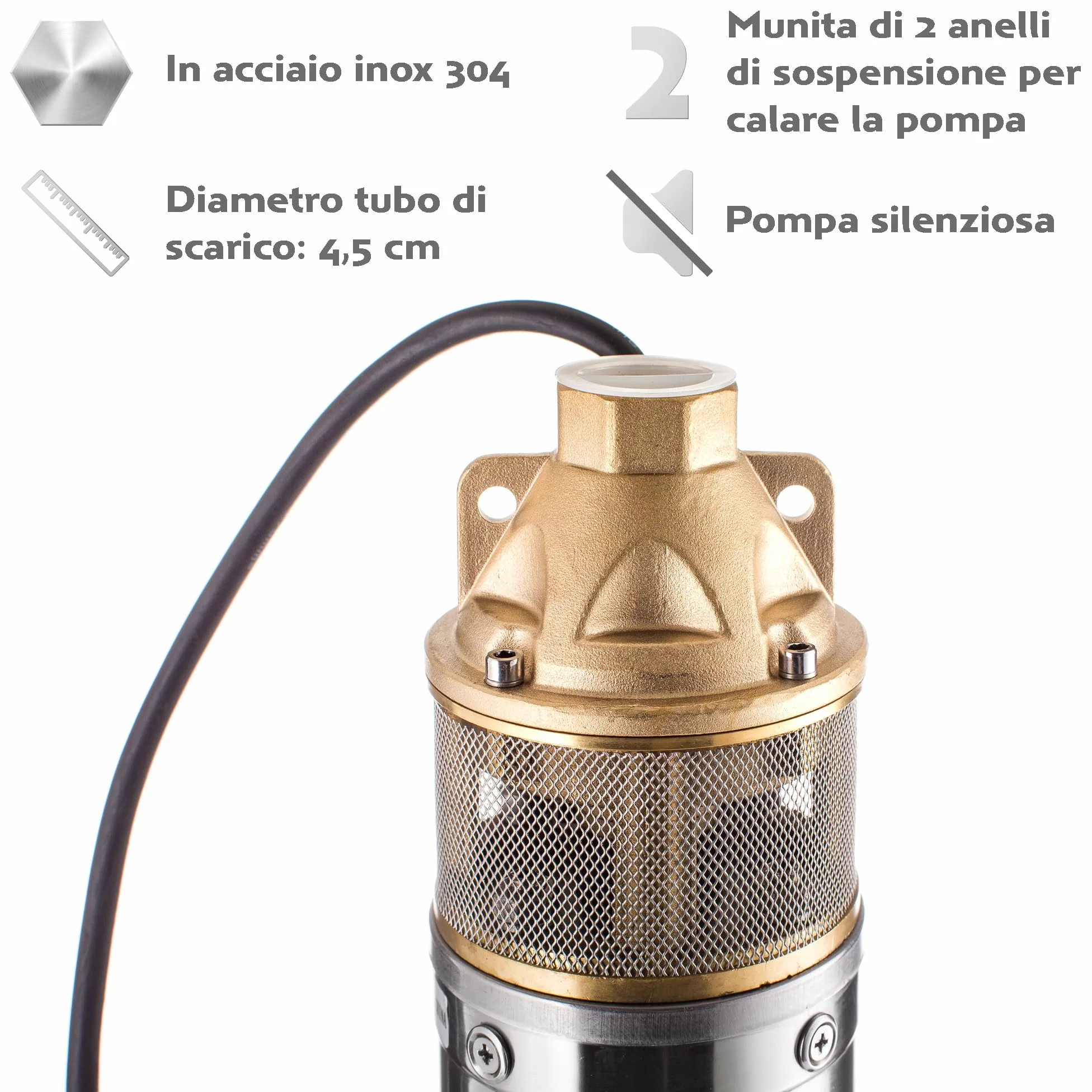 TIGMIG Pompa Sommersa Per Pozzi 750 W, 10m, Portata Max 2700 litri/h, Acciaio Inox 304, Protezione IP68, Pompa Immersione Sommergibile, Pozzi Profondi, Terreni Agricoli, Irrigazione, Drenaggio Cantine