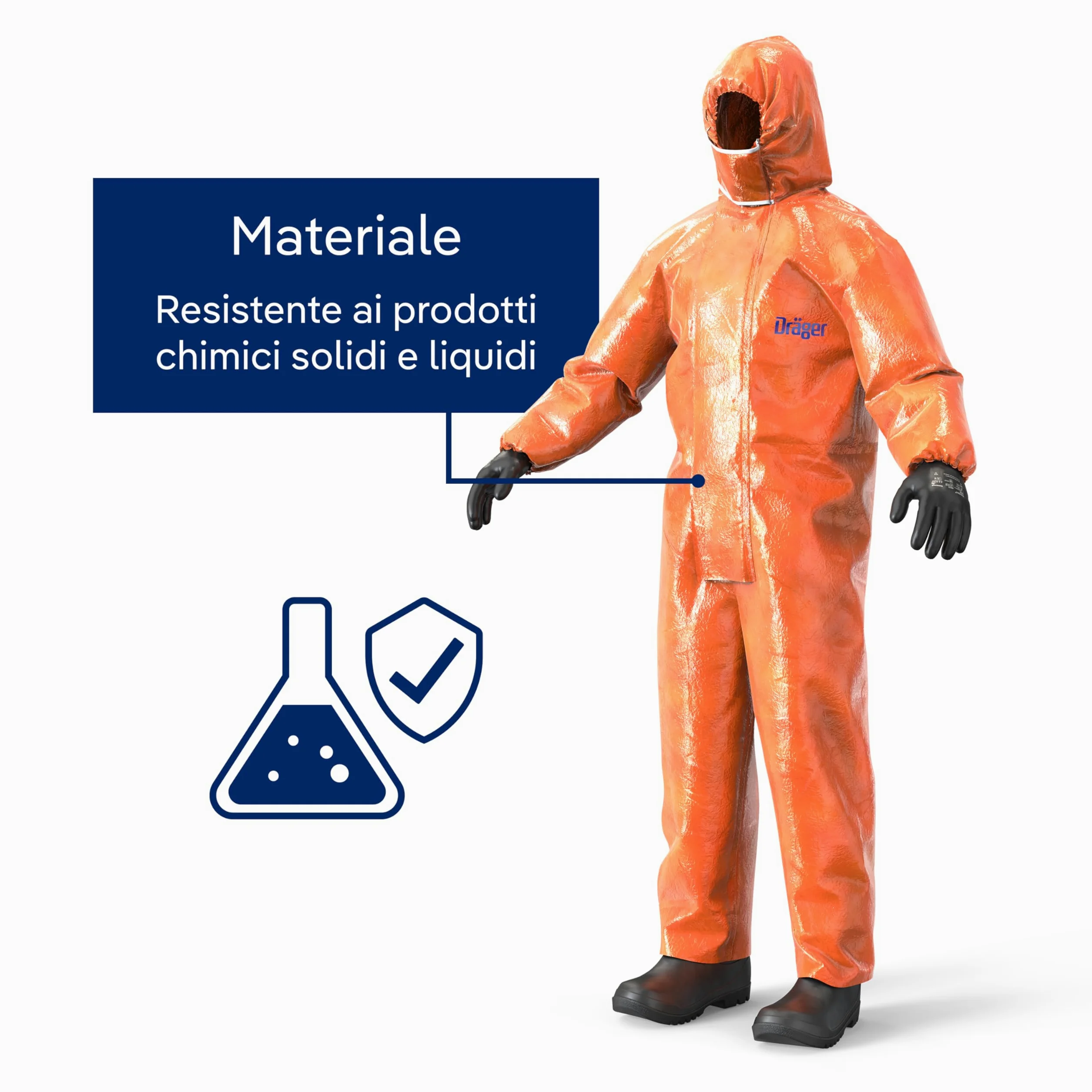 Dräger SPC 4400 Tuta protettiva contro polveri e liquidi in materiale CLF con alta resistenza chimica | Tuta antispruzzo arancione per vernici e prodotti chimici | Taglia L
