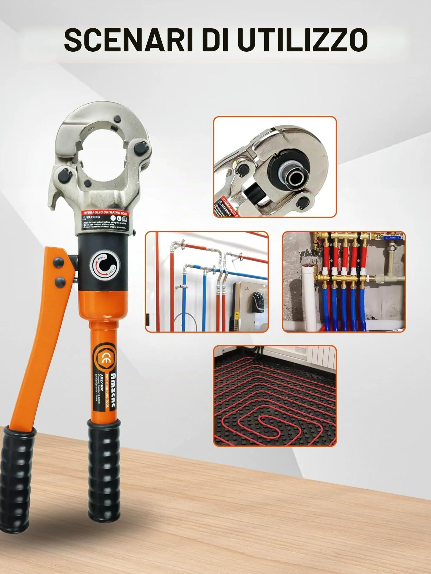 Pinza Professionale per Crimpatura Tubi - Set di 4 Mascelle TH16 TH20 TH26 TH32 Adatto per tubi multistrato, tubi in alluminio-plastica e tubi in plastica.