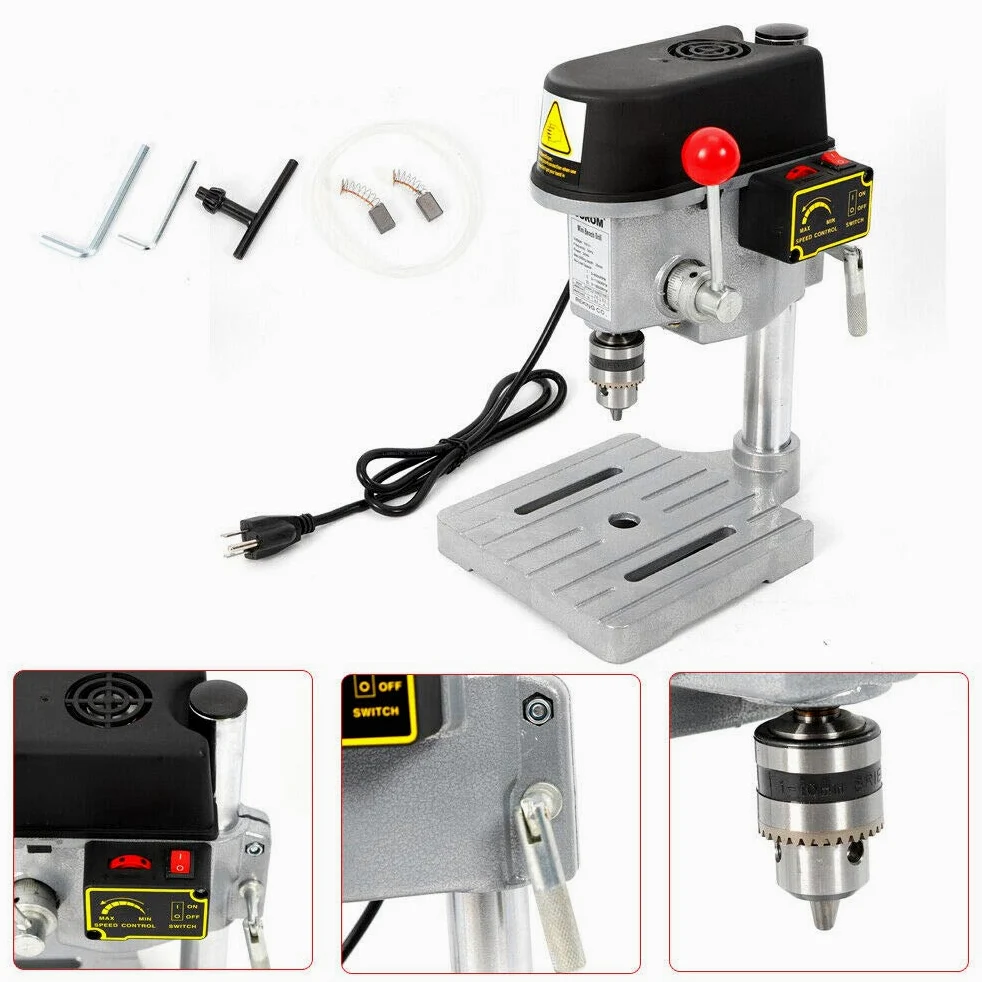 Mini trapano a colonna di regolazione della velocità di rotazione Trapano bancario Trapano da banco elettrico Drill Bench Press Stand Base Telaio Bracket Hole Drilling Machine Tavolo Trapano per legno