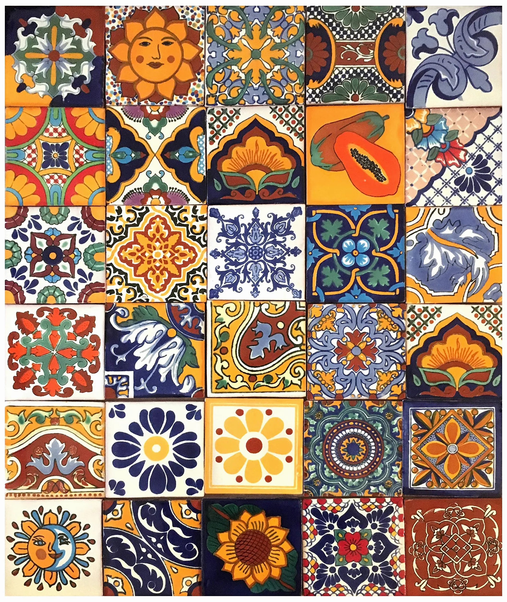 Cerames Piastrelle Mosaico Messicane Conrado – 30 ceramiche mattonelle messicane decorative per bagno, doccia, scale, parete posteriore della cucina | Tessere mosaico ceramica 10,5x10,5 cm