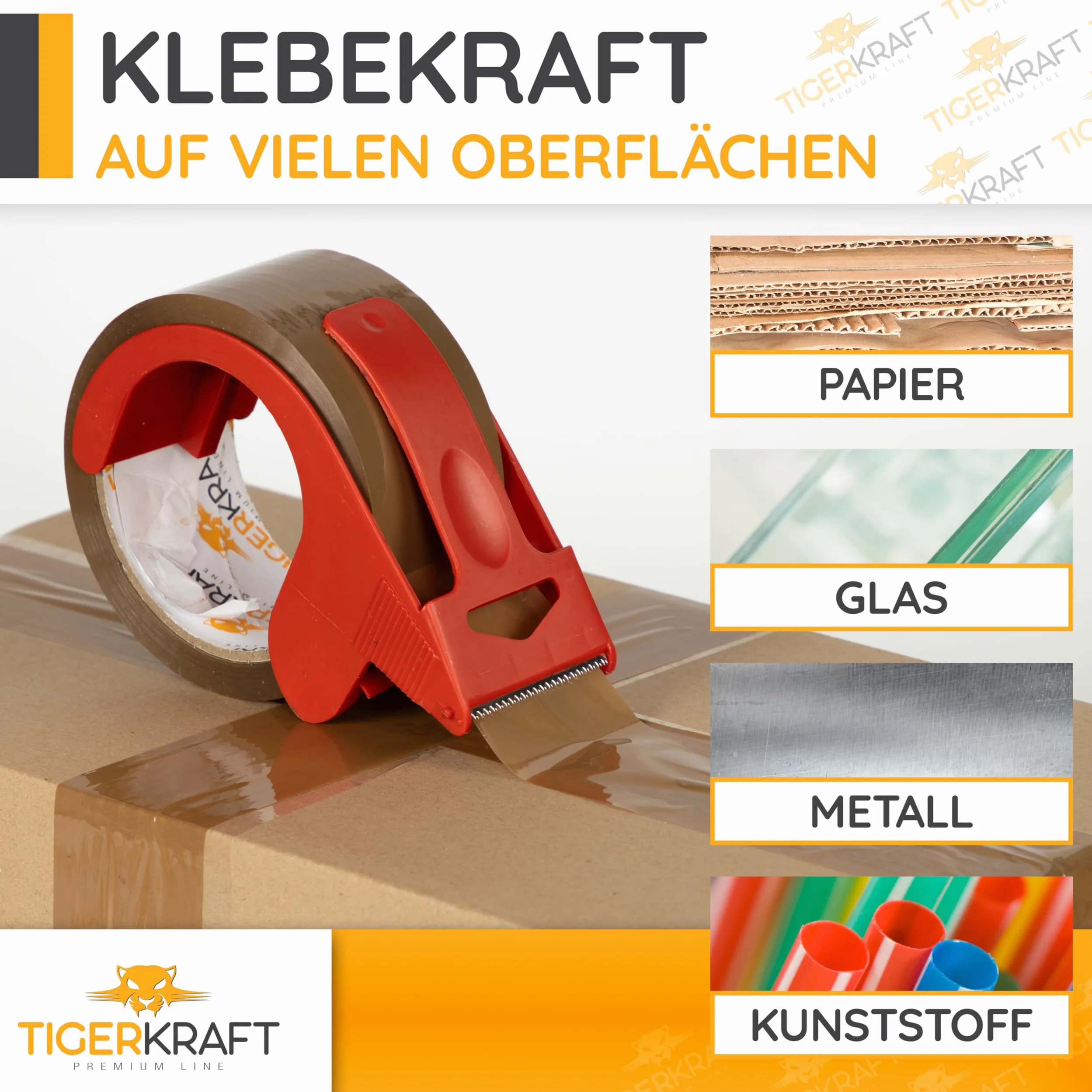 TIGERKRAFT – Nastro adesivo a basso rumore con avvolgitore – Nastro adesivo resistente ai raggi UV – Nastro adesivo ogni 48 mm x 66 m / 48 micron – Nastro per imballaggio per spedizione, magazzino,