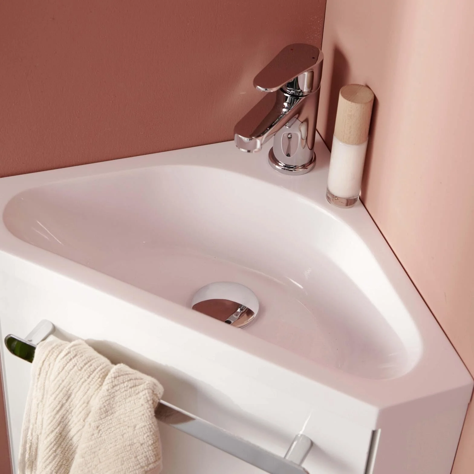 MOB IN - Lavamani angolare con lavabo in resina, colore: Bianco